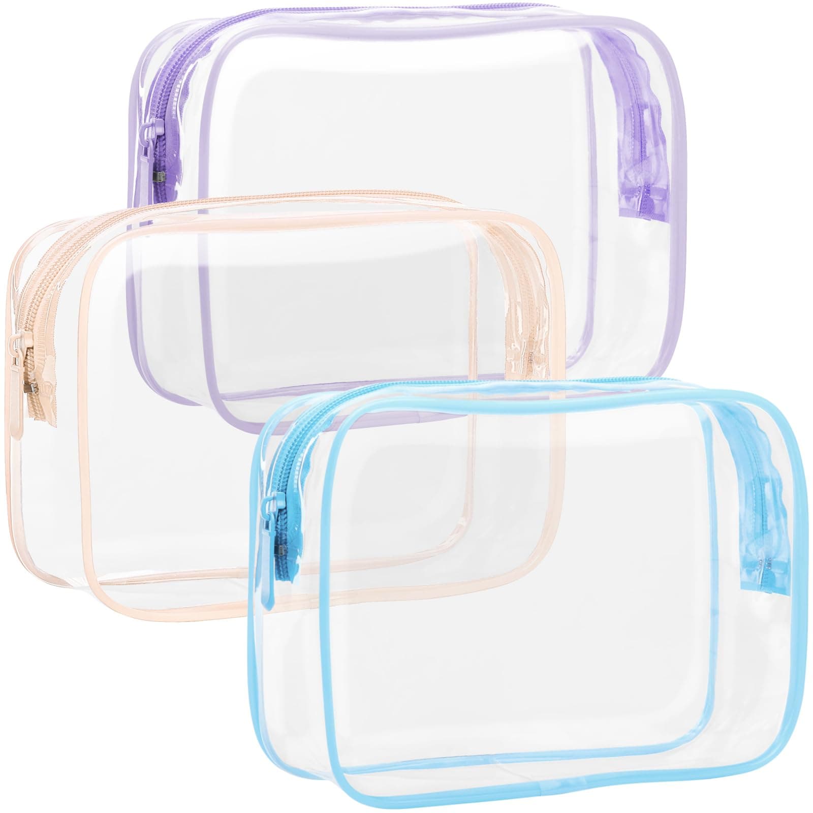 F-color TSA Approved Toiletry Bag - Clear Makeup Bag, Blue Purple Pink