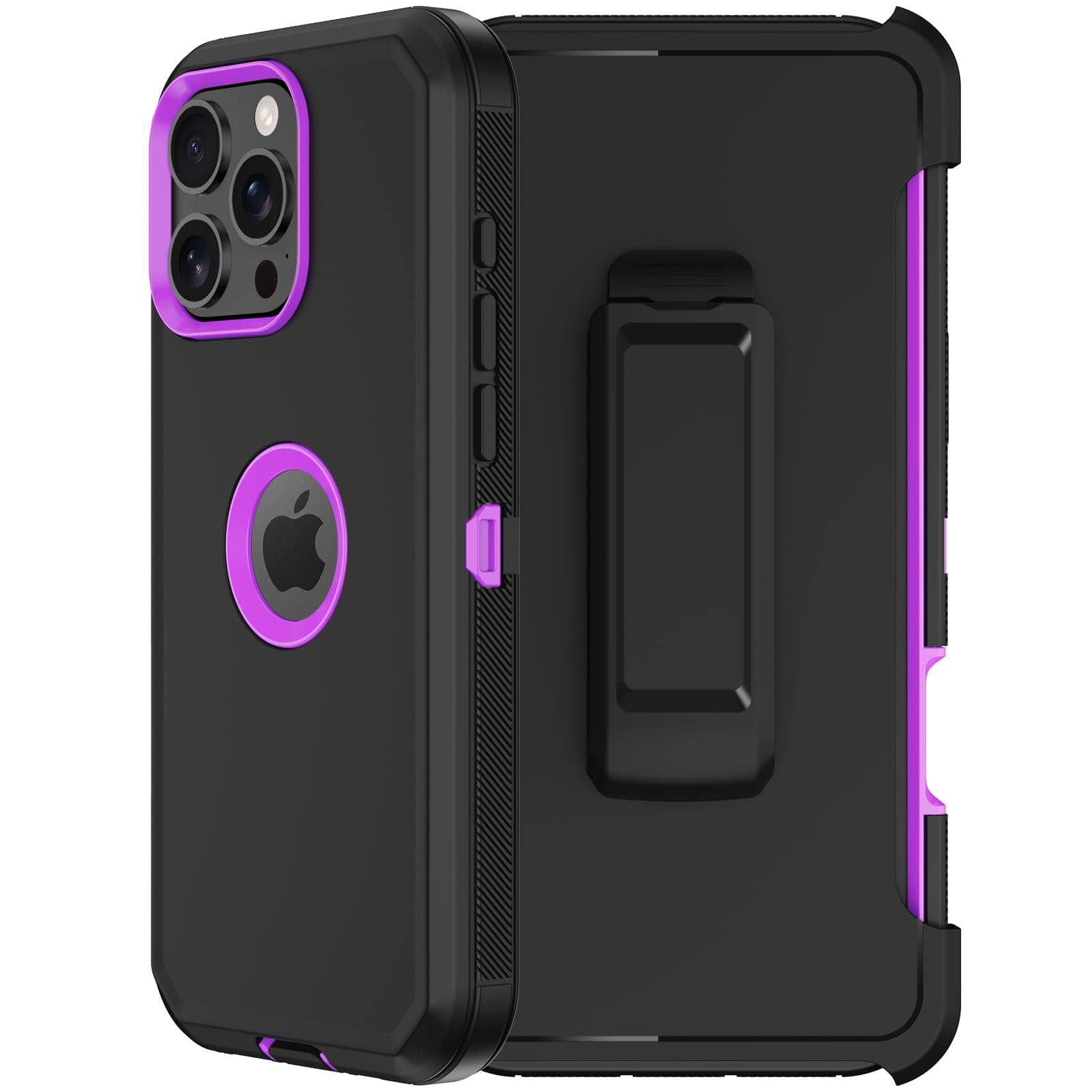 RubCase for iPhone 16 Pro Phone Case,Military Grade Drop Protection Cell Phone Cover with Belt Clip Holster Stand,Screen Protector x2 Rugged Shockproof Kickstand for iPhone 16 Pro Case 6.3” (Purple)
