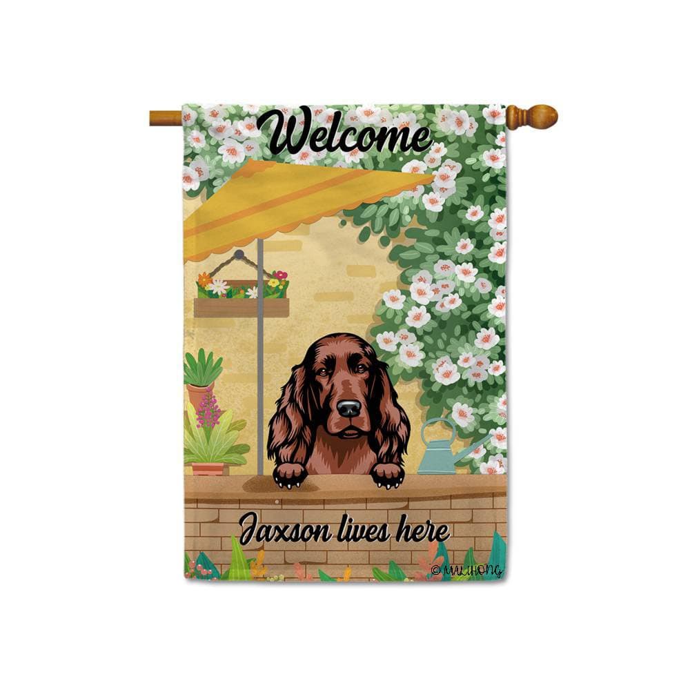MALIHONG Personalized Spring Summer House Flag Dog Irish Setter Romantic Yard with Colorful Flower Spring Summer Banner for Home Decor 28x40 Inch Double Sided