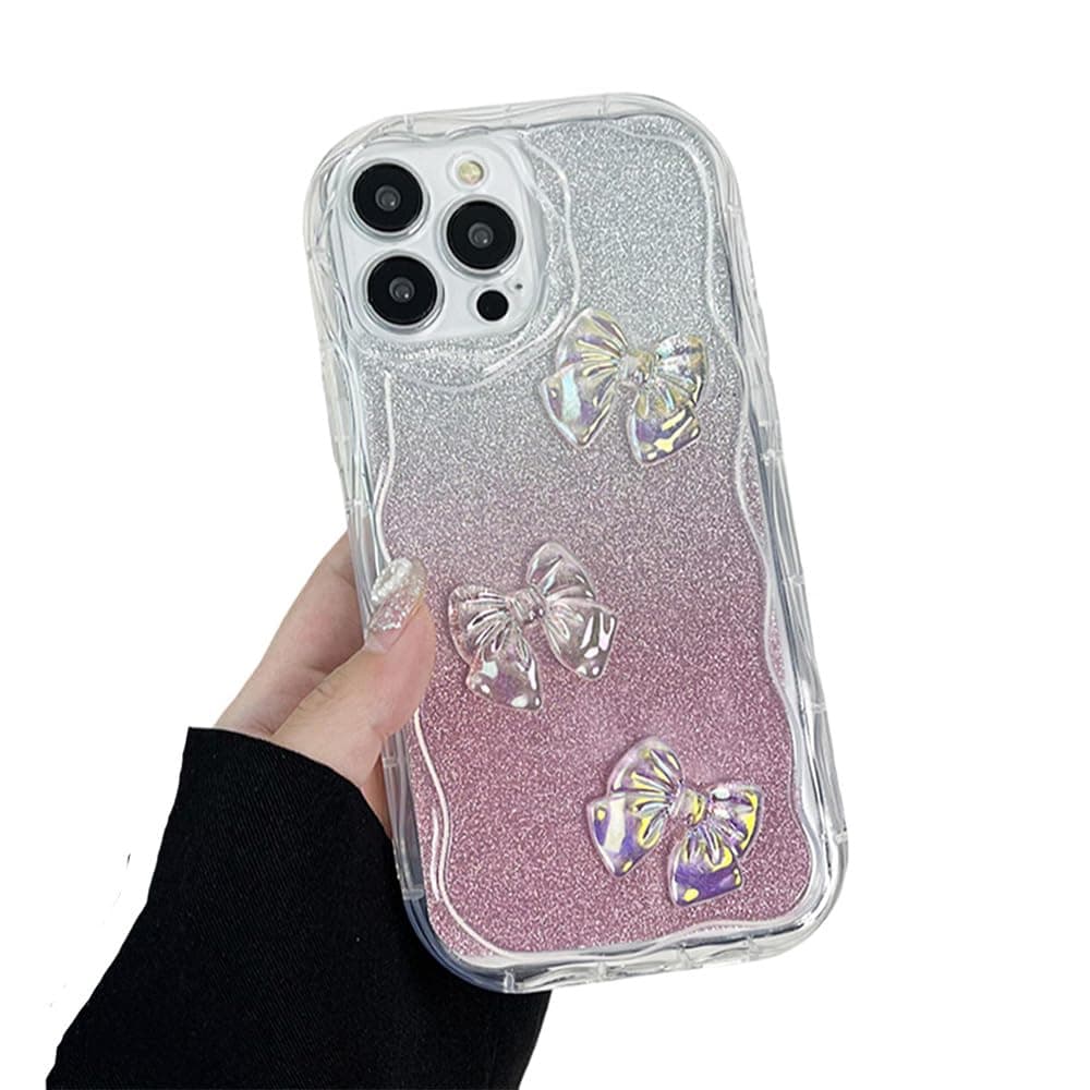 YAOZOCASE for iPhone Case,3D Bow Glitter Crystal Sparkle Sparkly Gradient Bumper Clear Camera Lens Protection Soft Shockproof Phone Case (Pink,iPhone 13)