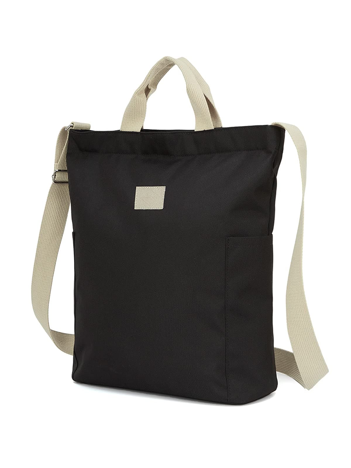 Recycled Polyester Laptop Tote Bag with Pockets and Zipper, Lightweight Crossbody Water Repellent, Fit 14" Laptop - IWP, Black
