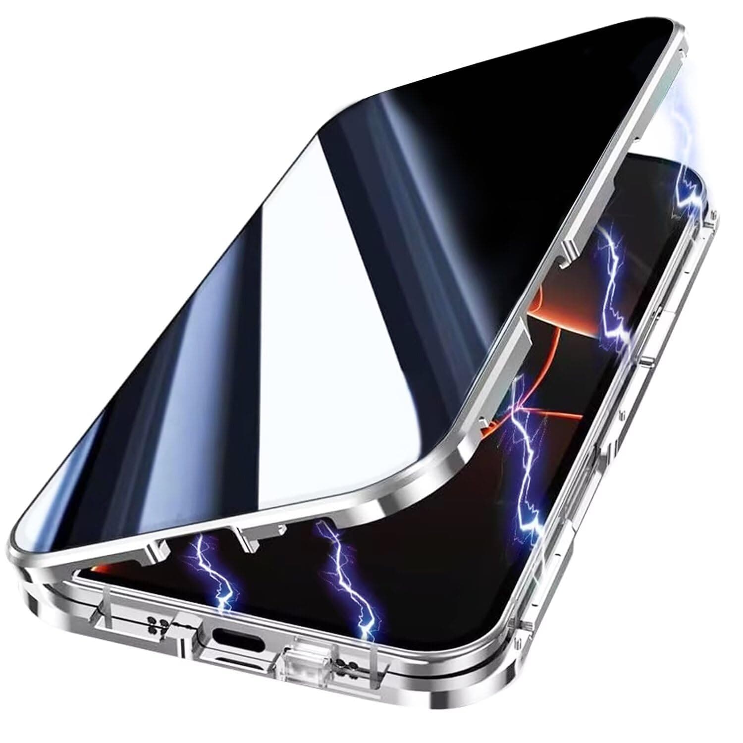 Yoursea Anti Peeping Case for iPhone 12, 360 Degree Front and Back Privacy Tempered Glass Cover, Anti SPY Screen, Anti Peep Magnetic Adsorption Metal Bumper for iPhone 12 Silver