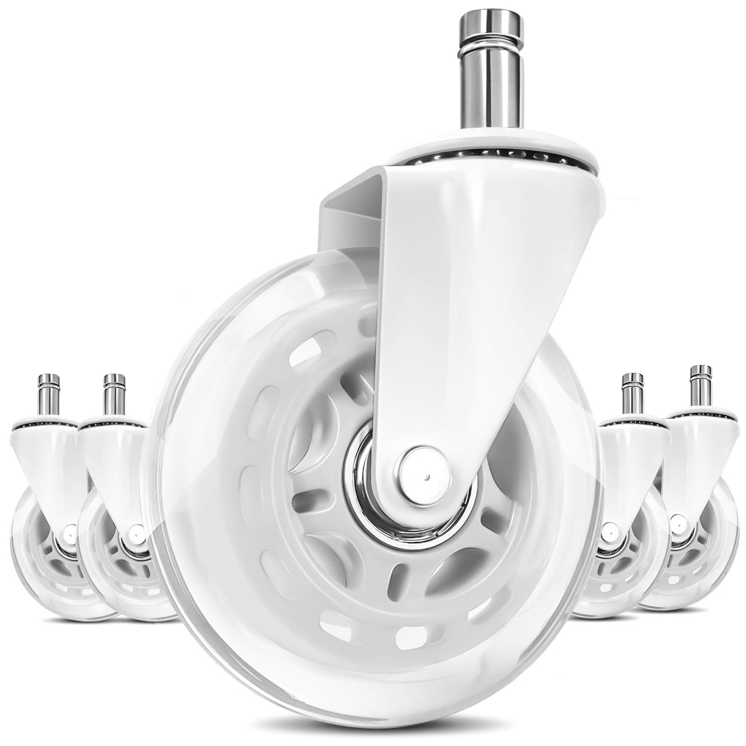 LPHY Caster Wheels Universal Rollerblade Heavy Duty and Soft Rubber Safe for Hardwood Floor 3 Inch wite (Set of 5)