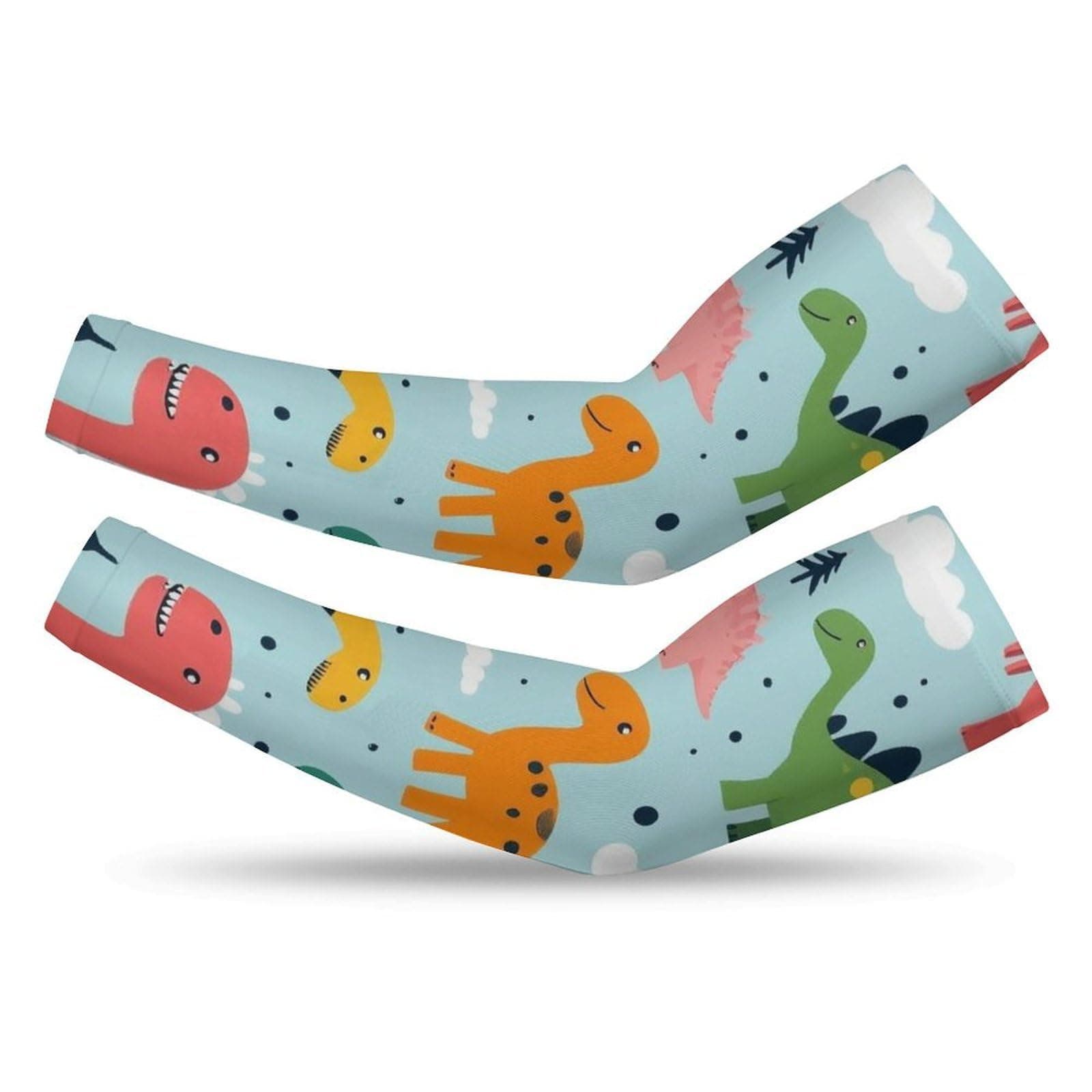 Meaudiwes Soft Unisex Cooling Sleeves, UV Sun Protection Arm Sleeves, Funny Dinosaurs Mint Green Cute Cartoon Tattoo Cover Up