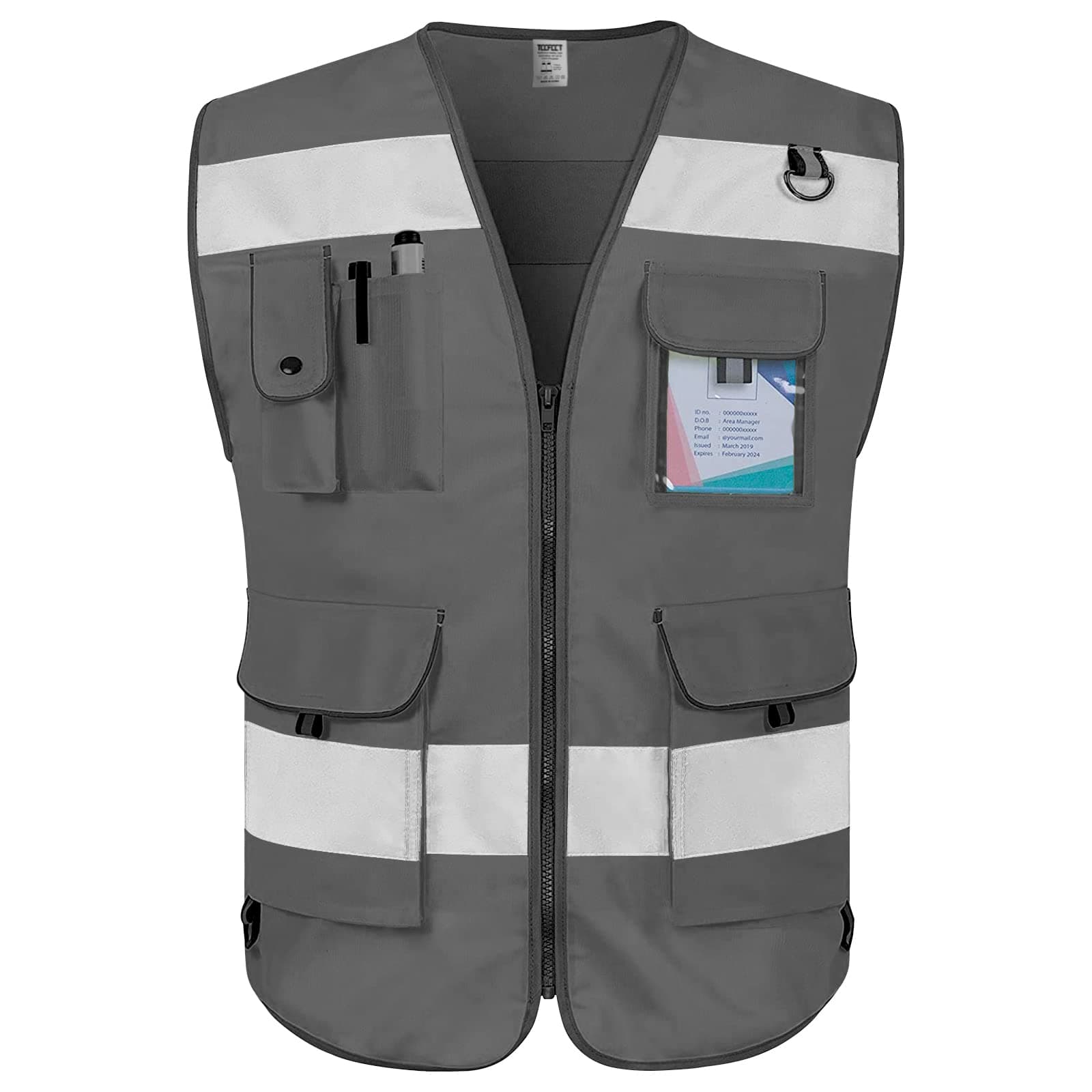 TCCFCCT Reflective Safety Vest 9 Pockets High Visibility Vest for Men Women, Hi Vis Reflective Work Vest for Safety, Meets ANSI/ISEA Standards, (CA-Grey XX-Large)