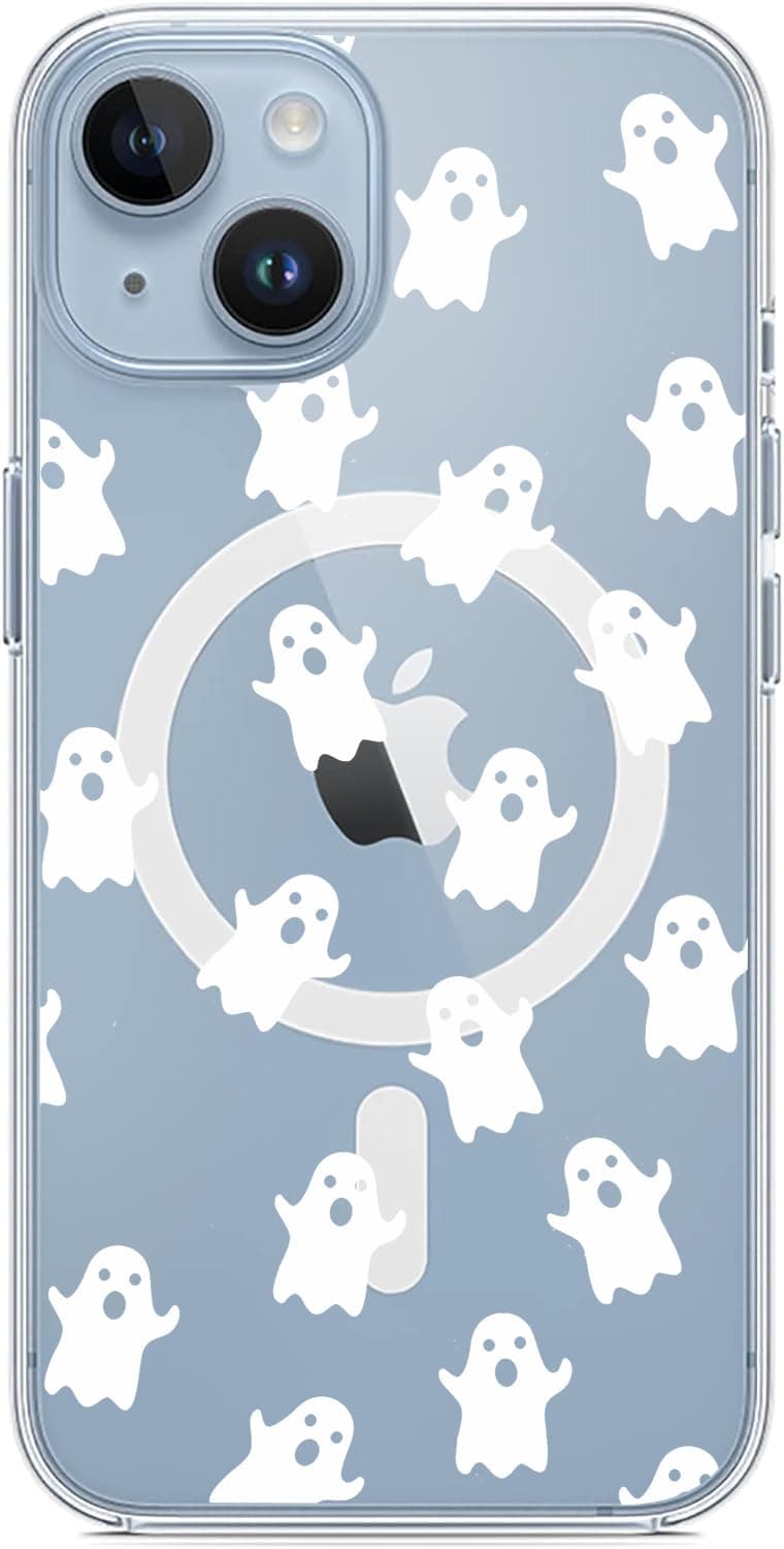 Houdqklee Ghosts Magnetic Case for iPhone 15, Aesthetic Pattern Painted Cover Compatible with Magsafe for Girls Boys, Soft TPU Edge PC Back Protective Shockproof Phone Case for iPhone 15