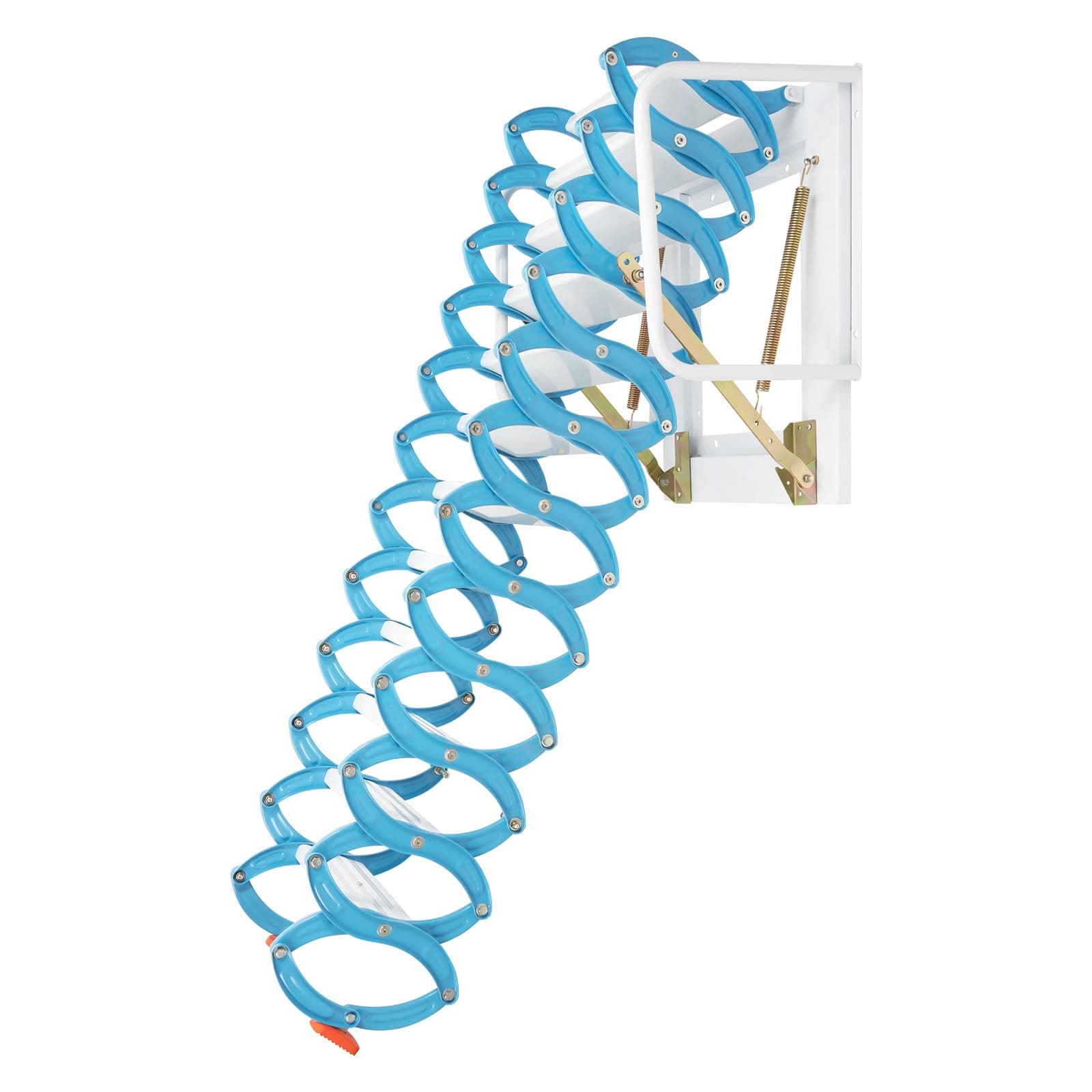 Pull Down 12 Steps Attic Stairs,Telescopic Attic Ladder,Heavy Duty Aluminum Alloy Wall-Mounted Folding Stairs Blue Pulldown Attic Stairs 10.17ft with Armrests Space-Saving