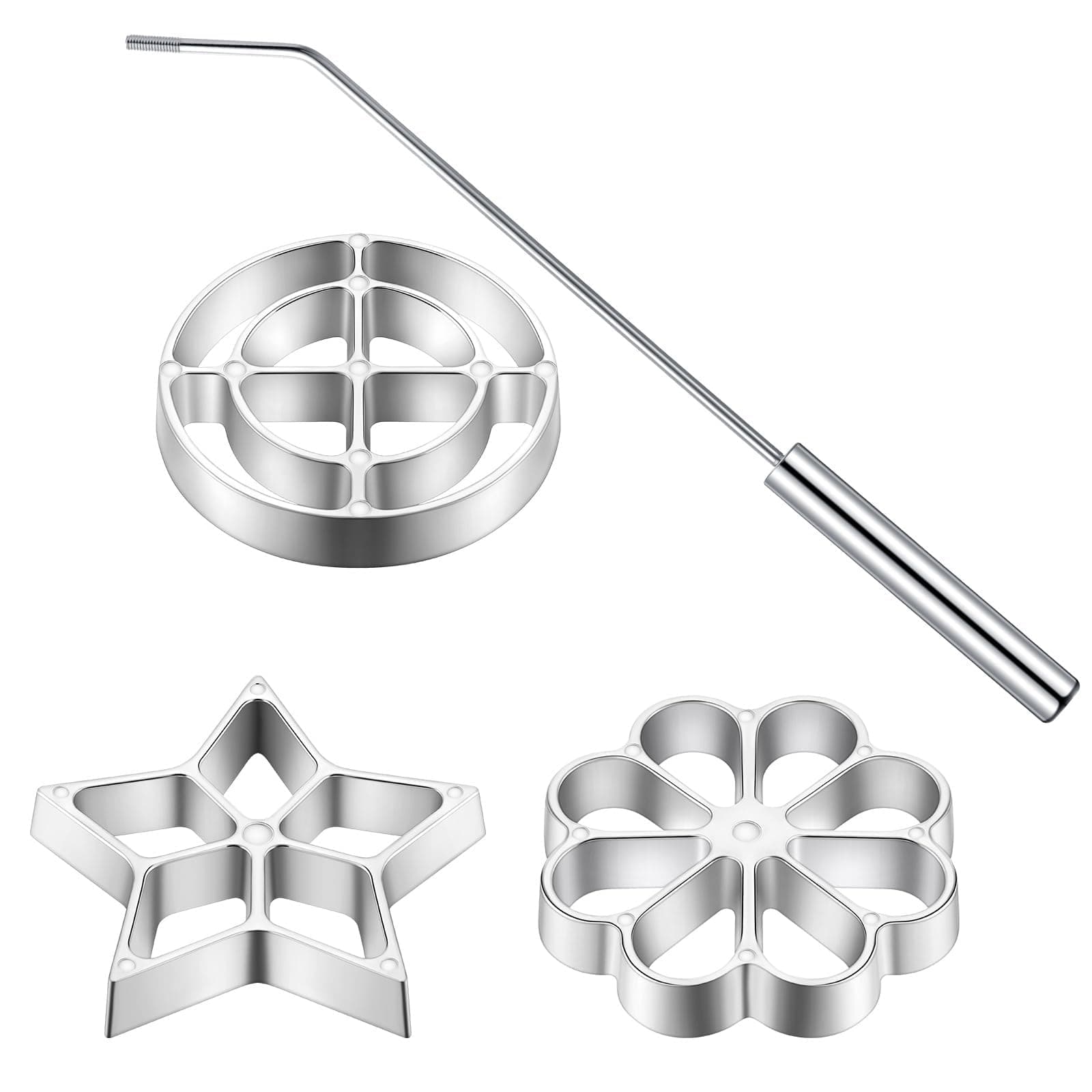 STORICANS Iron Molds Set, Bunuelos Cookie Making Tools with Wooden Handle, Aluminum Alloy Waffle Molds with Lotus Flower Pattern