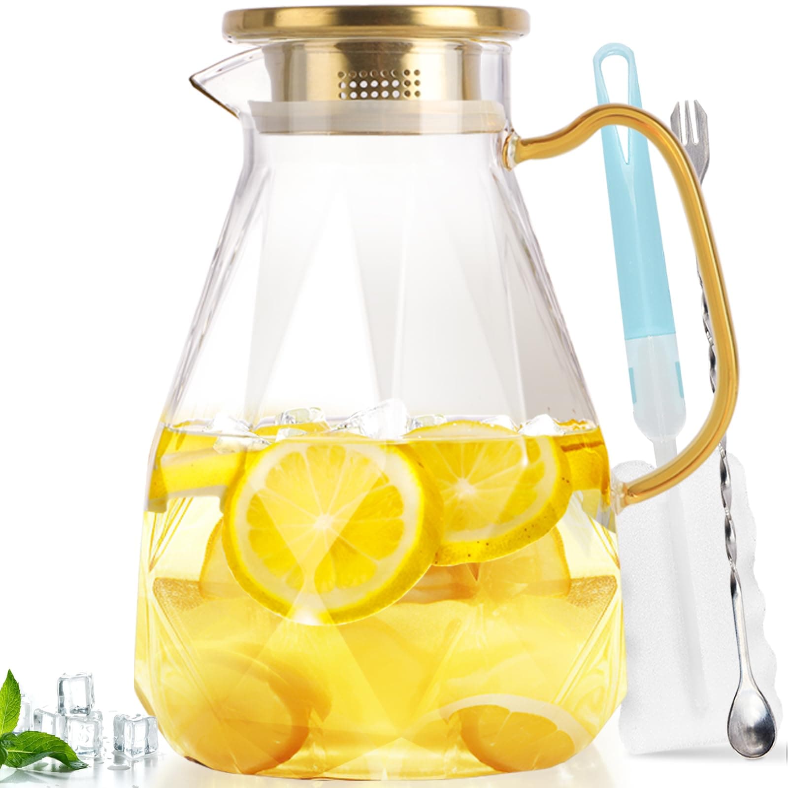 Yirilan Glass Pitcher, 2.4Liter Water Pitcher With Lid