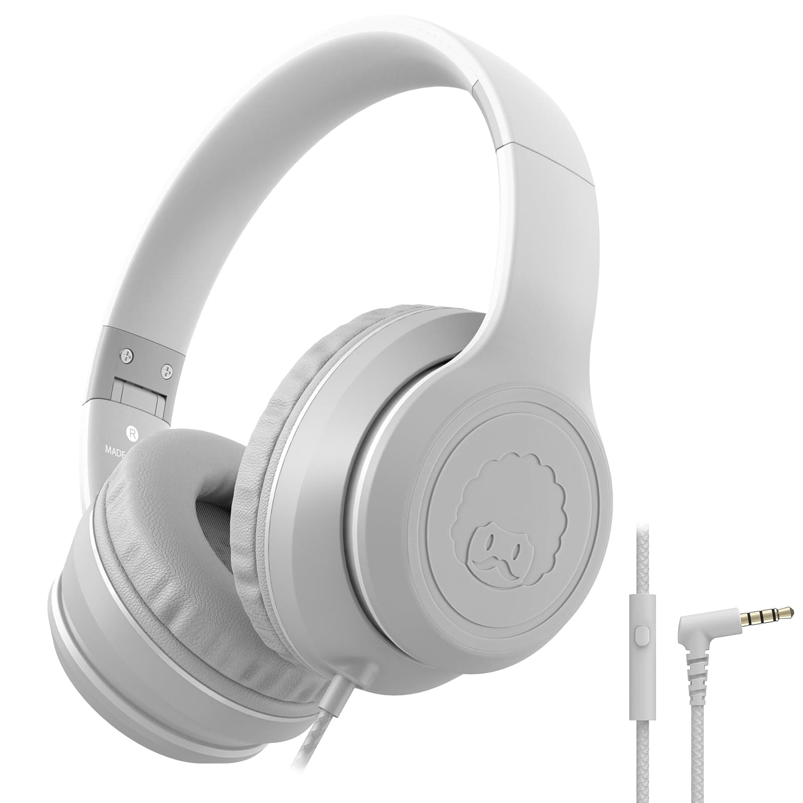Rockpapa On-Ear Headphones with Microphone, Head Phones Wired for Kids Teens Adults, Adjustable Headband, Foldable Headphone for School Smartphone Computer Tablet Travel (Gray)
