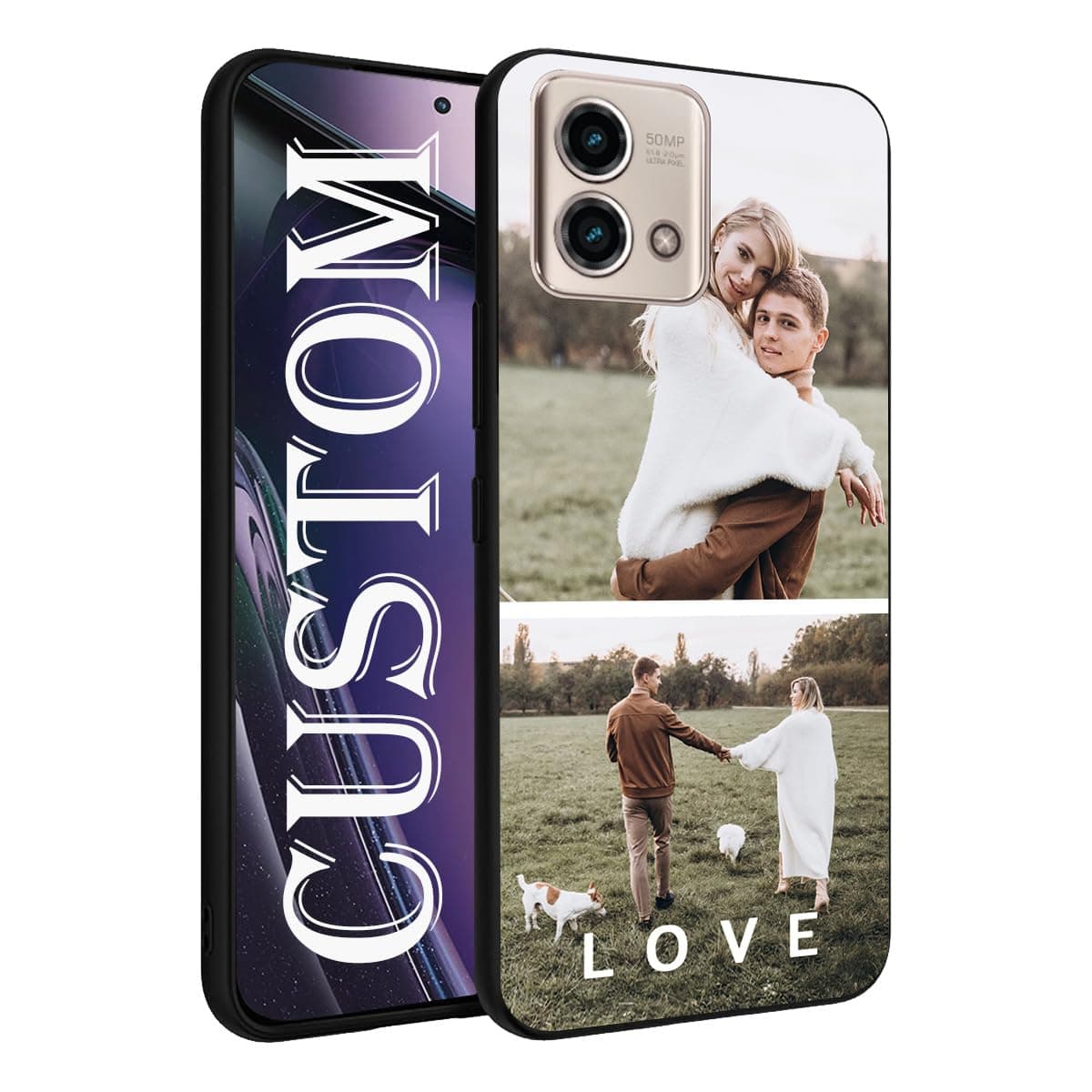 Personalized Phone Case for Motorola Moto G Stylus 5G 2023, Custom Multiple Picture Text Name Phone Case with Birthday Christmas Blessings Present for Family and Lover, MenWomen, Black