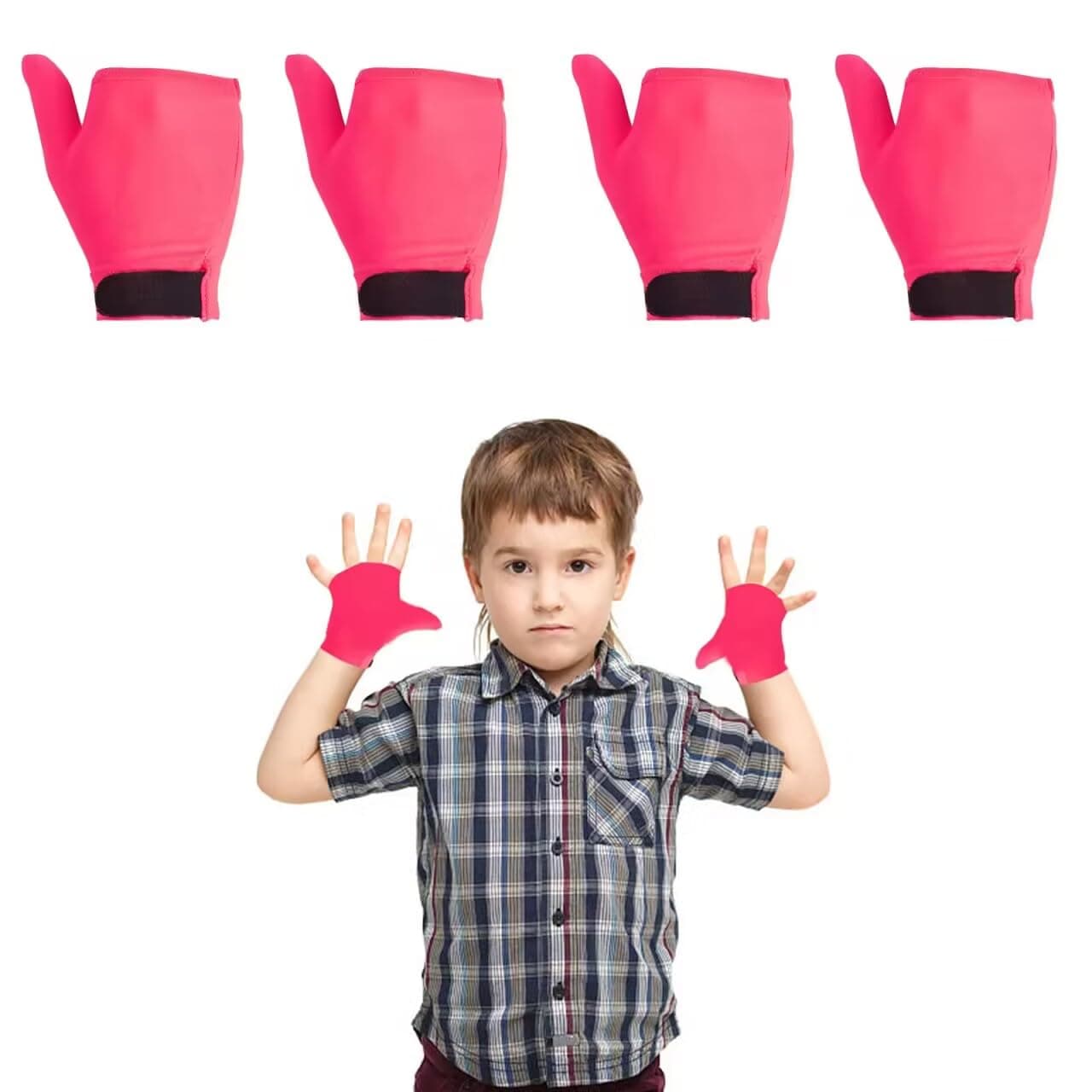 Yxmeiguo 4pcs Kids Anti Thumb Sucking Gloves, Pink, Small, Ages 5-12