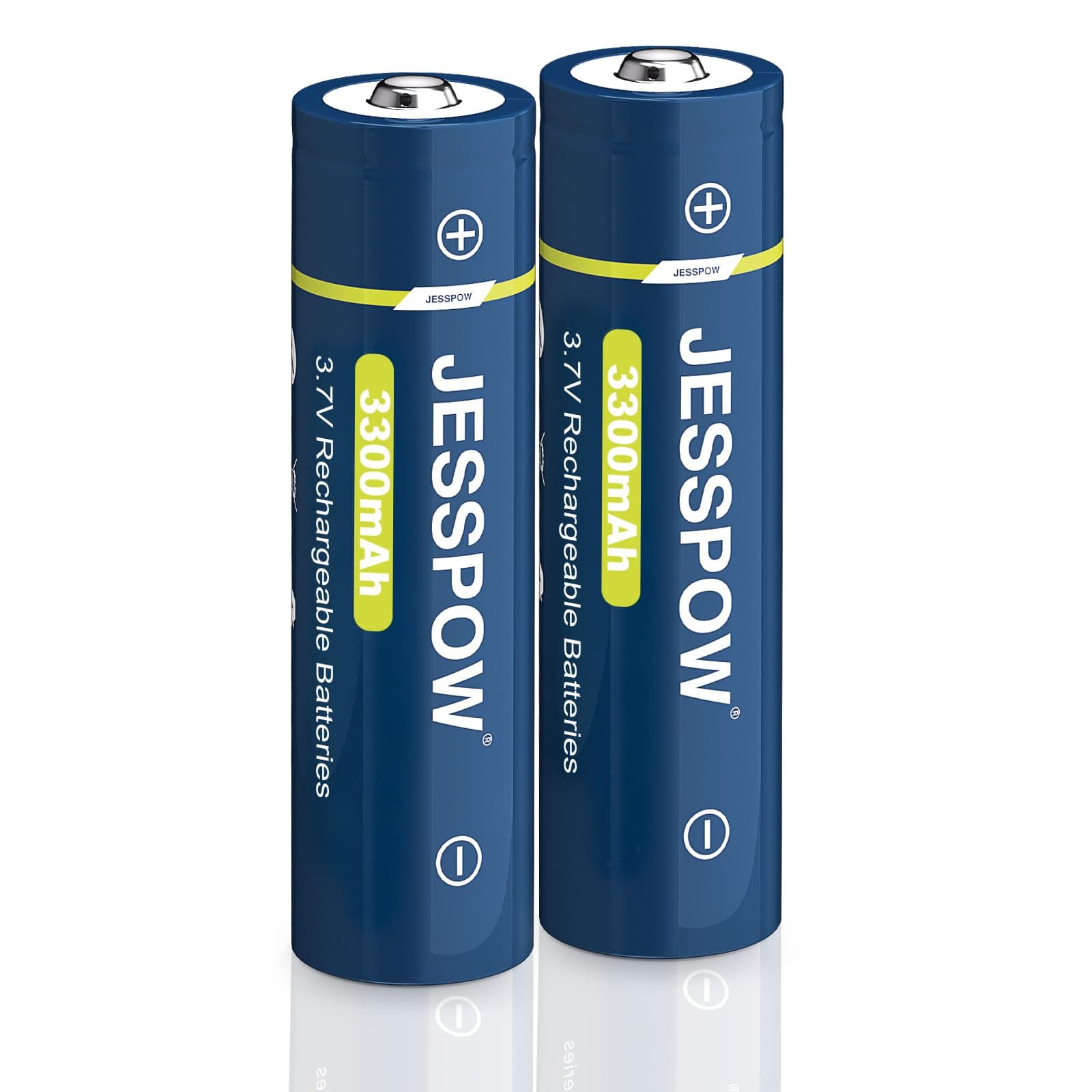 3.7V Rechargeable Battery，3300mAh Button Top Batteries High Power Lasting Long for Headlamp, LED Flashlight （2 Pack, 18 x 65mm）