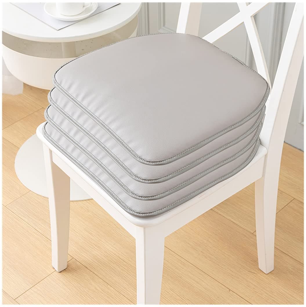 (1/2/4 Packs) Leather Dining Kitchen Chair Cushion, Water Proof Seat Cushion, Durable Soft Chair Pads Cushions, Non-Slip (Light Gray 43x40cm(4Packs))
