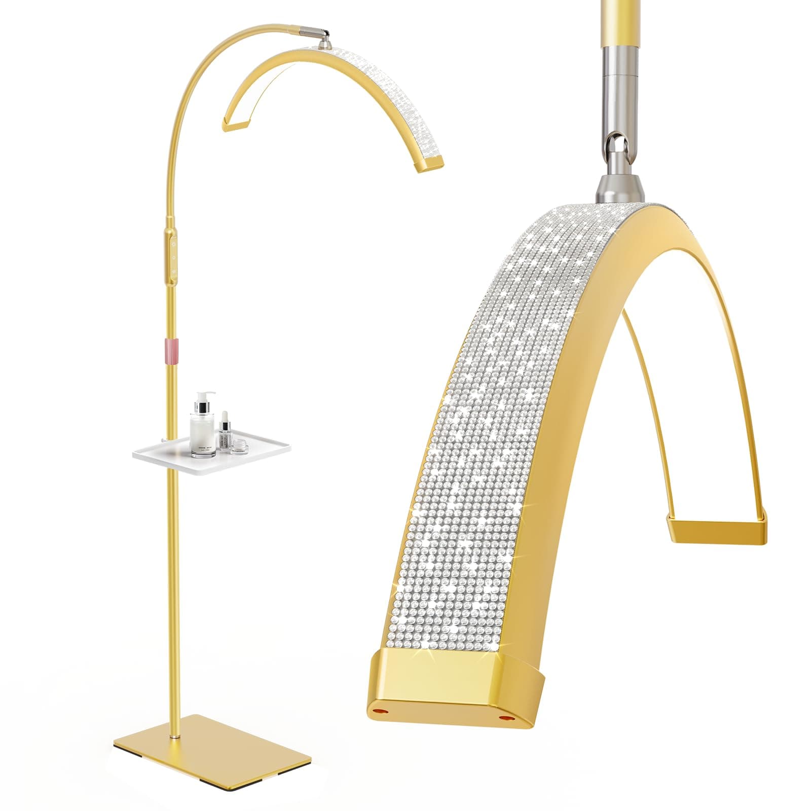 Mznoo Lash Light, 23IN Bling Diamond Half Moon Light with Tool Tray, Gold