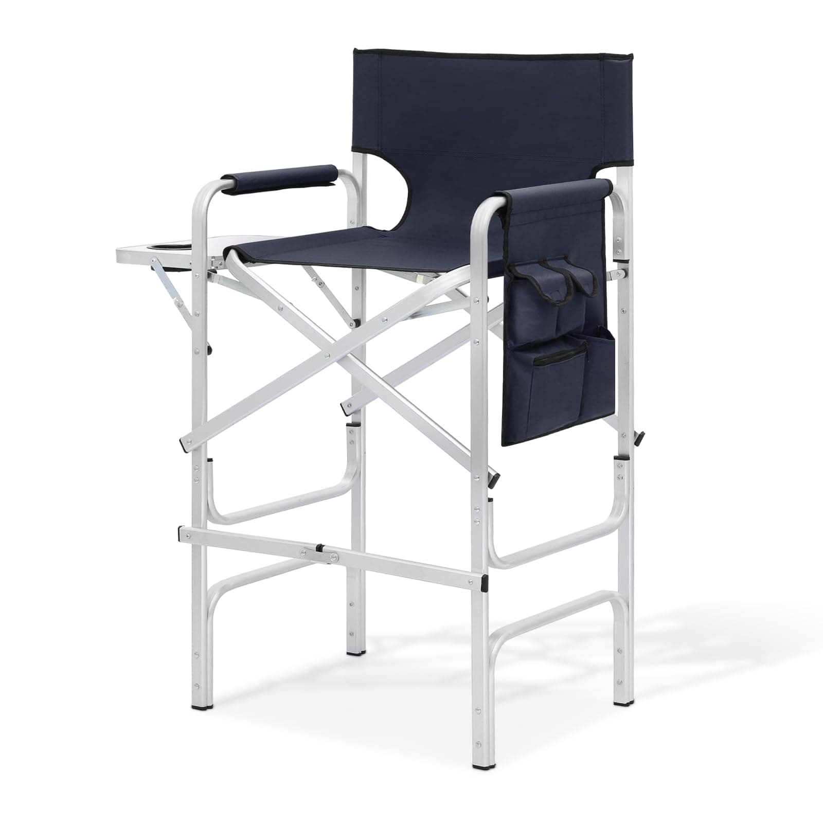 Magshion Tall Director Chair for Vendors & Makeup Artists, 31" Seat Height, 250 lbs Capacity, Portable Folding Chair w/Side Table, Side Pocket & Cup Holder for Booths, Craft Fairs, Camping, Navy Blue