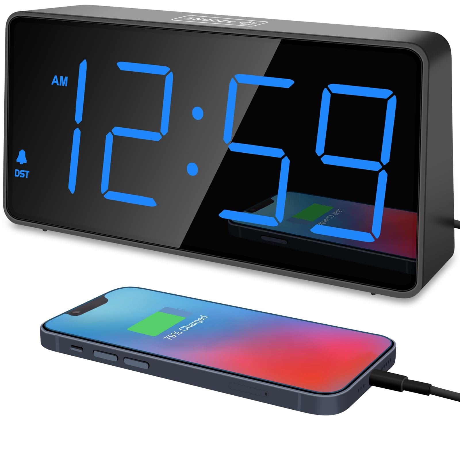 Peakeep Digital Alarm Clock for Bedroom Bedside, Large Display, USB Charger