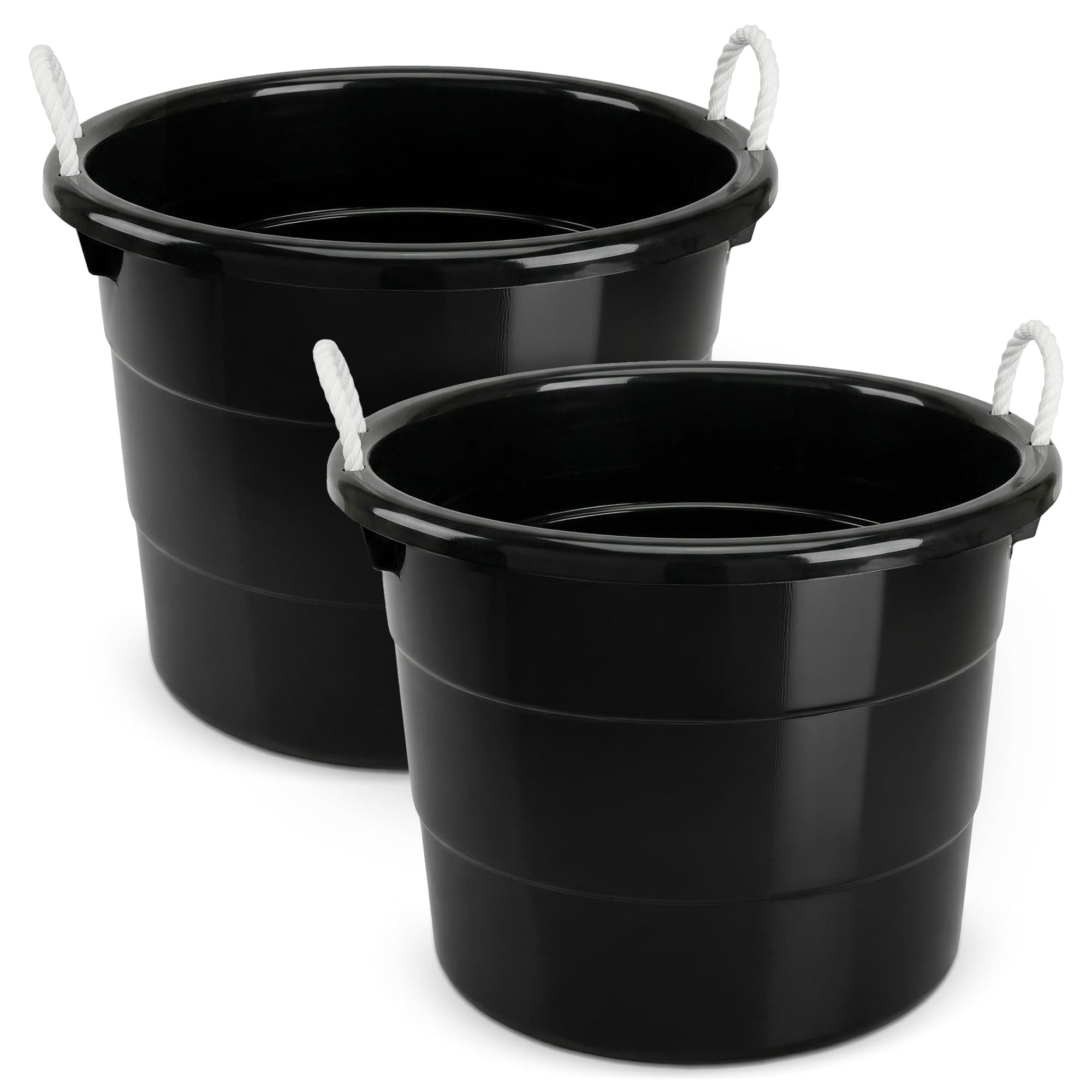 HOMZ Utility Tub, Storage Bucket with Rope Handles, 18 Gal, Black, 2 Pack