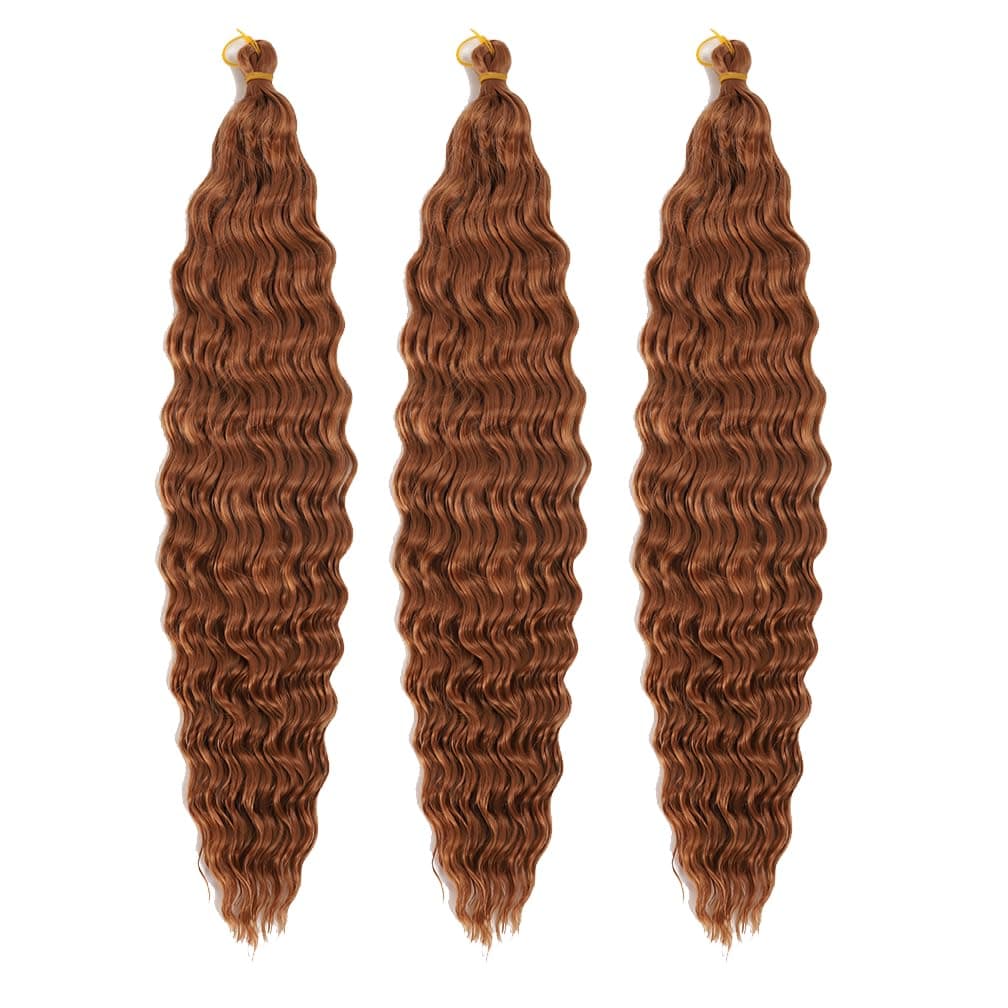 BALINGHAIR Ocean Wave Crochet Hair 30 Inch Deep Wave Braiding Hair Long Curly Crochet Braids Hair Extensions Brown(30#-3Pcs)