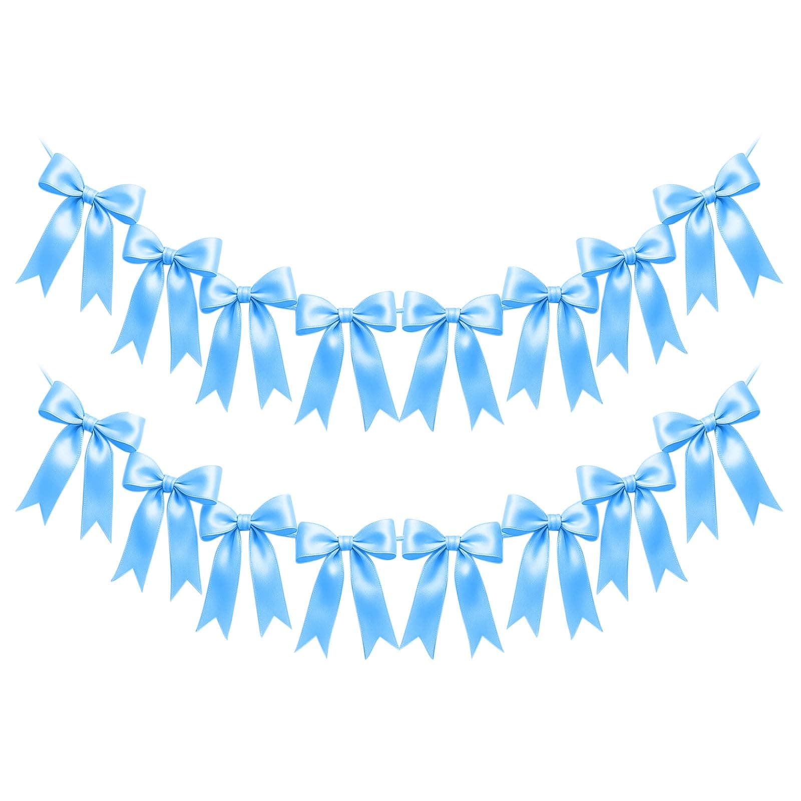 2 Strings of 16PCS Blue Bow Garlands Banner Decoration,Pre-Strung Satin Ribbon Ornaments for Birthday,Bachelorette Party,Bridal Shower,Wedding,Engagement,Baby Shower,Graduation Decor,Anniversary