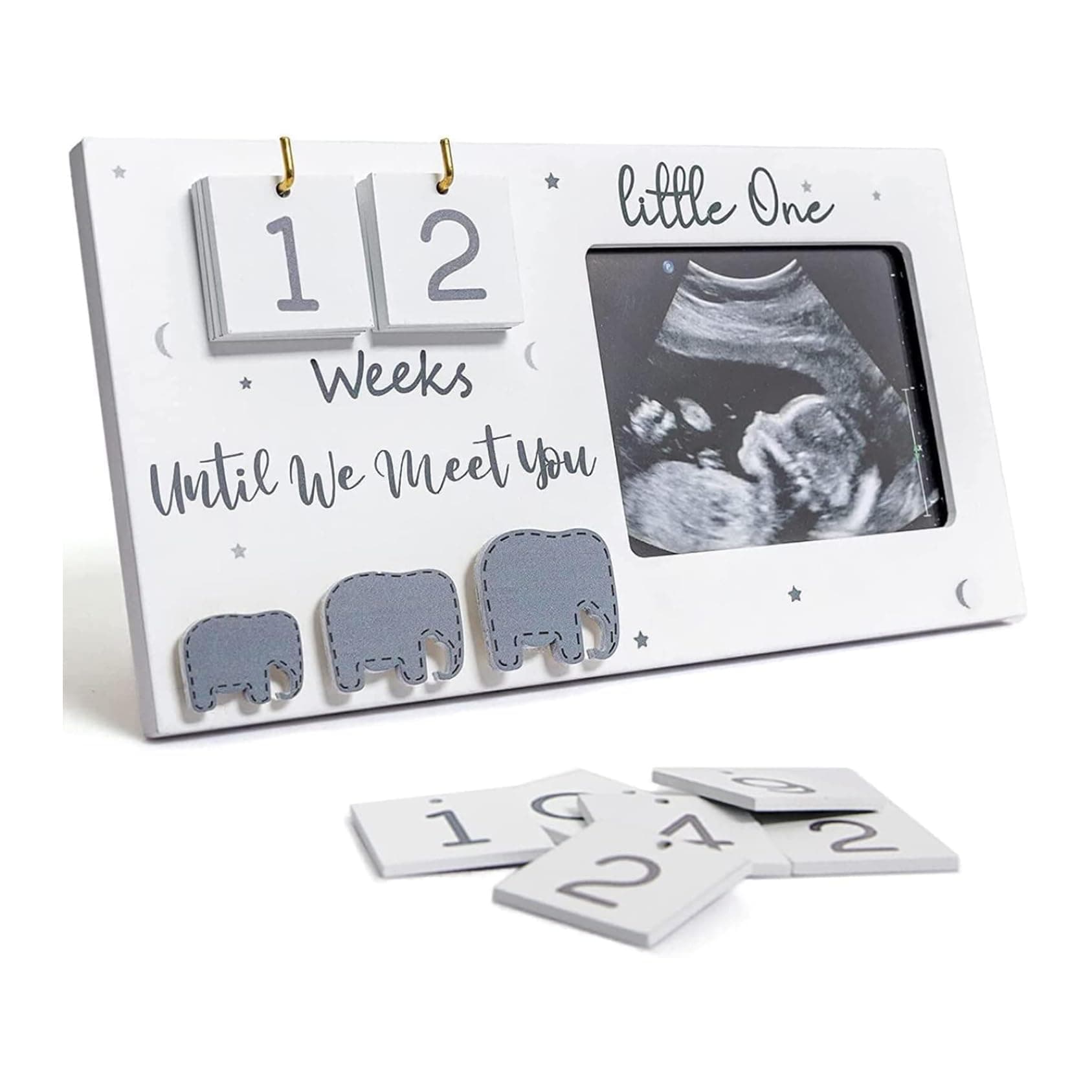 Miaeowve Pregnancy Countdown Sonogram Picture Frame Ultrasound Keepsake Gift for Expecting Parents Grandparent Reveal Elephant Type One Size