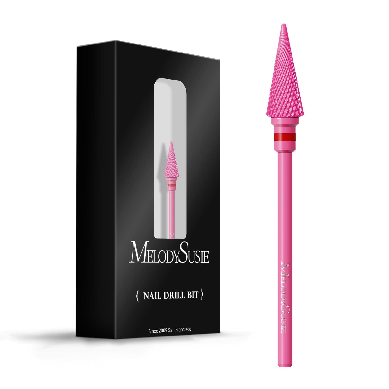 MelodySusie Professional Tapered Nib Nail Drill Bit, 3/32'' Carbide Tungsten Multi-function Bit, Suitable for Manicure Pedicure Cuticle Gel Polishing, Technicians Bit, Series Bit-M, Pink Blossom, F