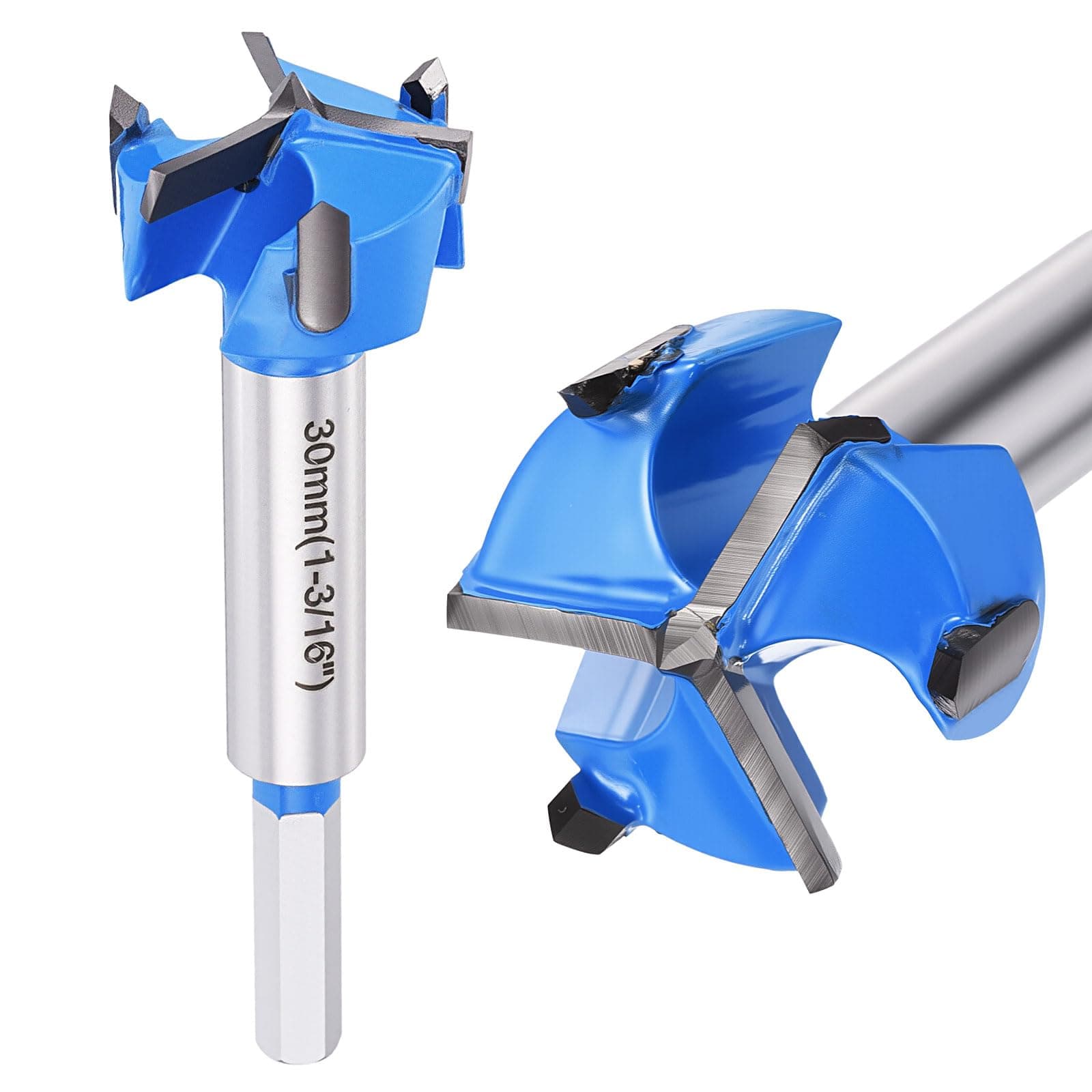 DTGN Forstner Drill Bit 1-3/16" 30mm 3 Flutes Tungsten Carbide Blue 2Pack