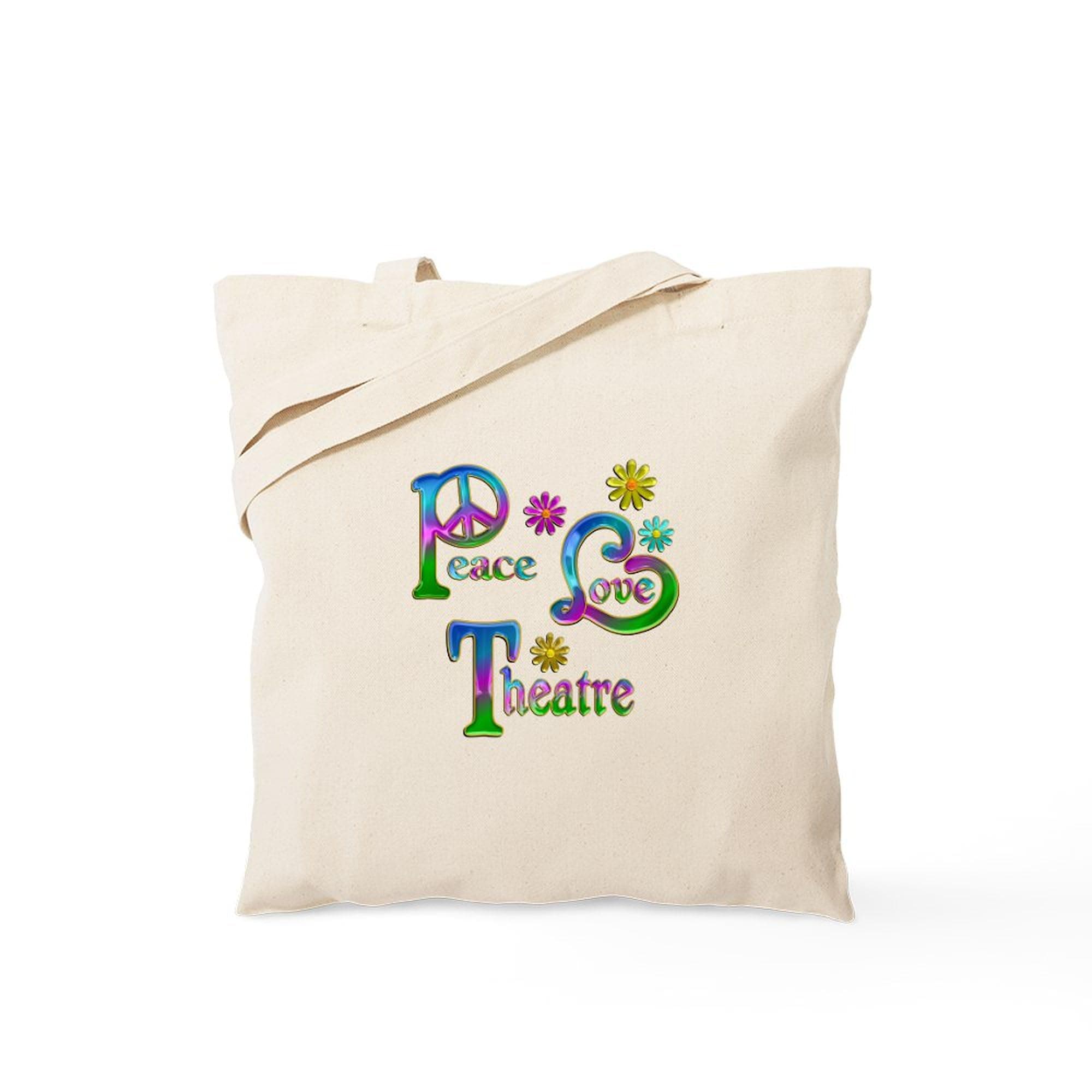 CafePress Peace Love Theatre Tote Bag Reusable Natural Beige Canvas Shopping Bag