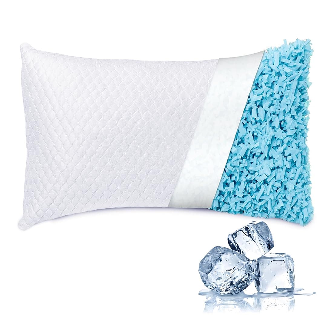 NTCOCO Cooling Bed Pillows Standard Size for Sleeping Shredded Memory Foam Bed Pillows Adjustable Gel for Side Stomach Back Sleepers Washable Removable Cover