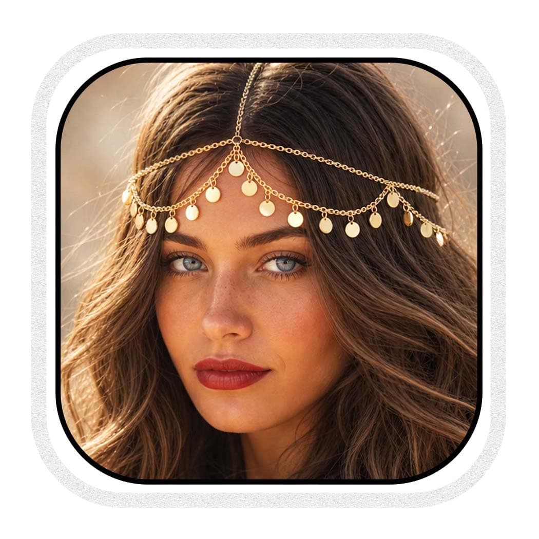 Yean Gold Sequins Head Chain Halloween Costume Headpiece Boho Festival Forehead Hair Jewelry Bridal Layered Hair Chain Prom Accessories Headbands for Women and Girls