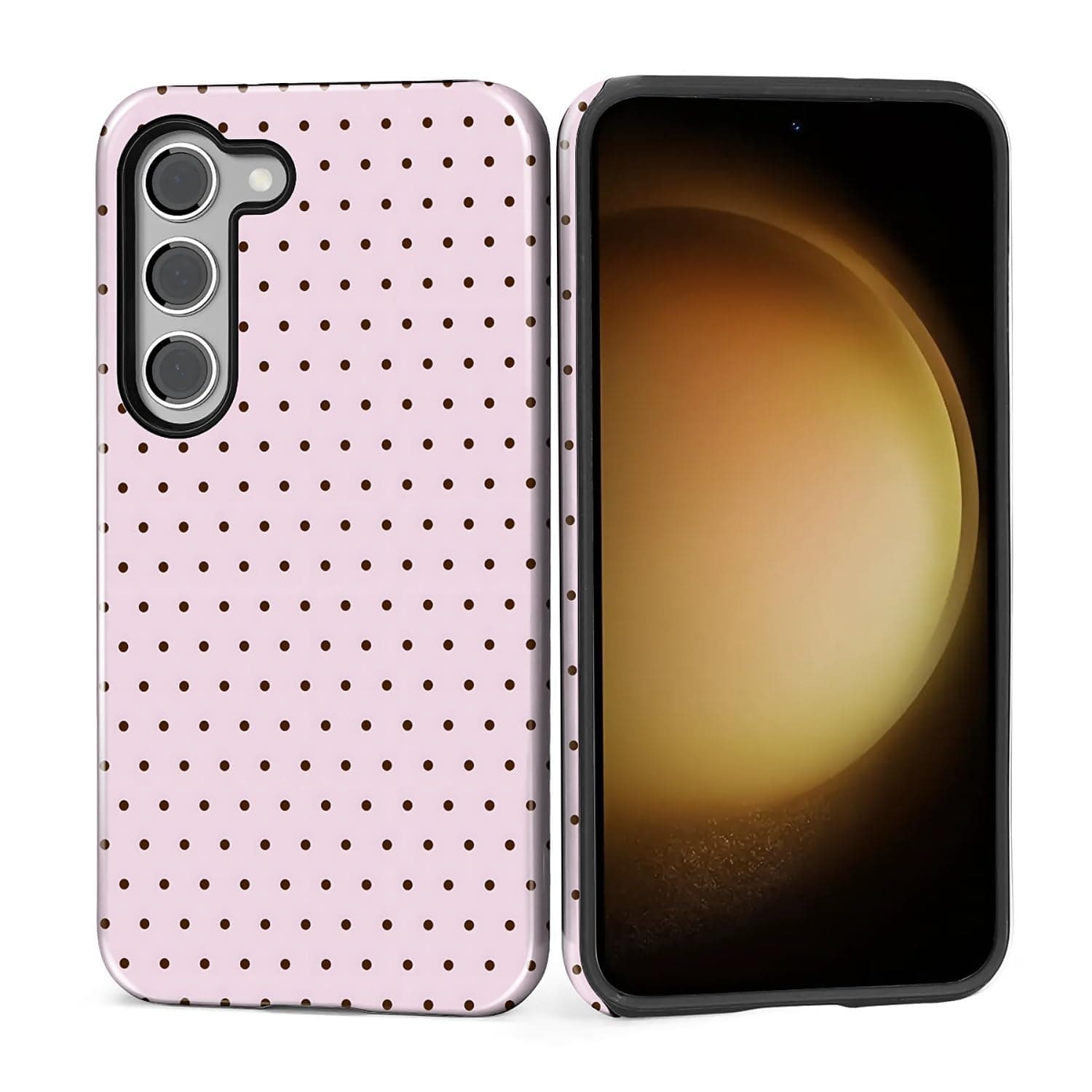MQJCYB Case for Samsung Galaxy S23, Hybrid Heavy Duty 2 in 1 Full Body Rugged Shockproof Protection Glossy Case for Samsung Galaxy S23 Polka Dot Aesthetics Pink