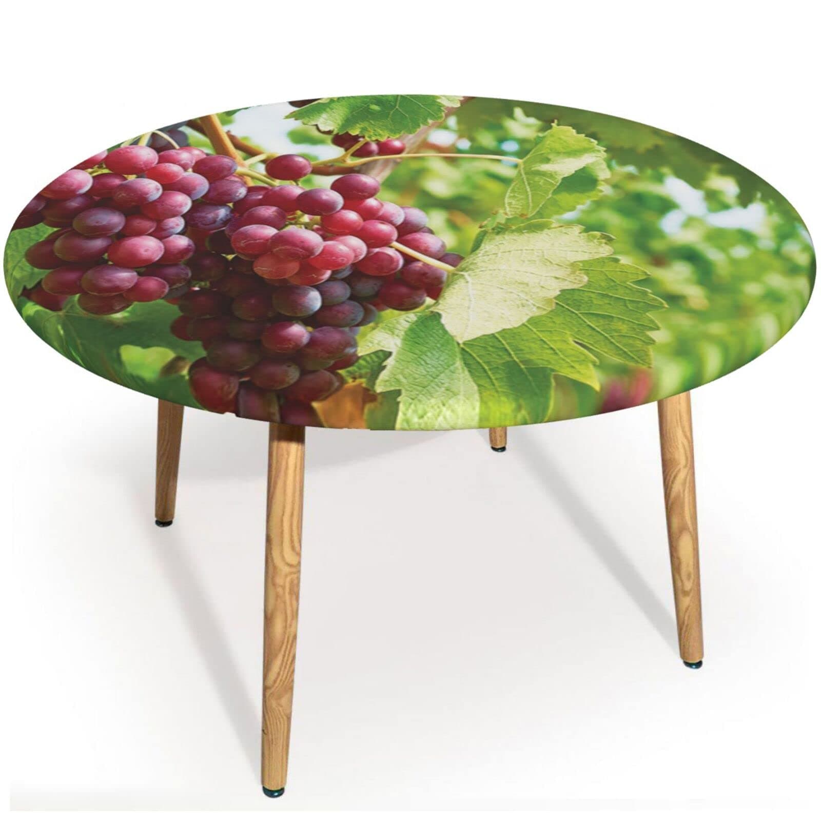Grape Round Tablecloth with Elastic Edges,Table Cover for Indoor Outdoor Kitchen or Party ,Waterproof Oil-Proof Stain-Resistant wipeable- Fits Tables up to 36″ - 44” Diameter,Lime Green Dark Coral