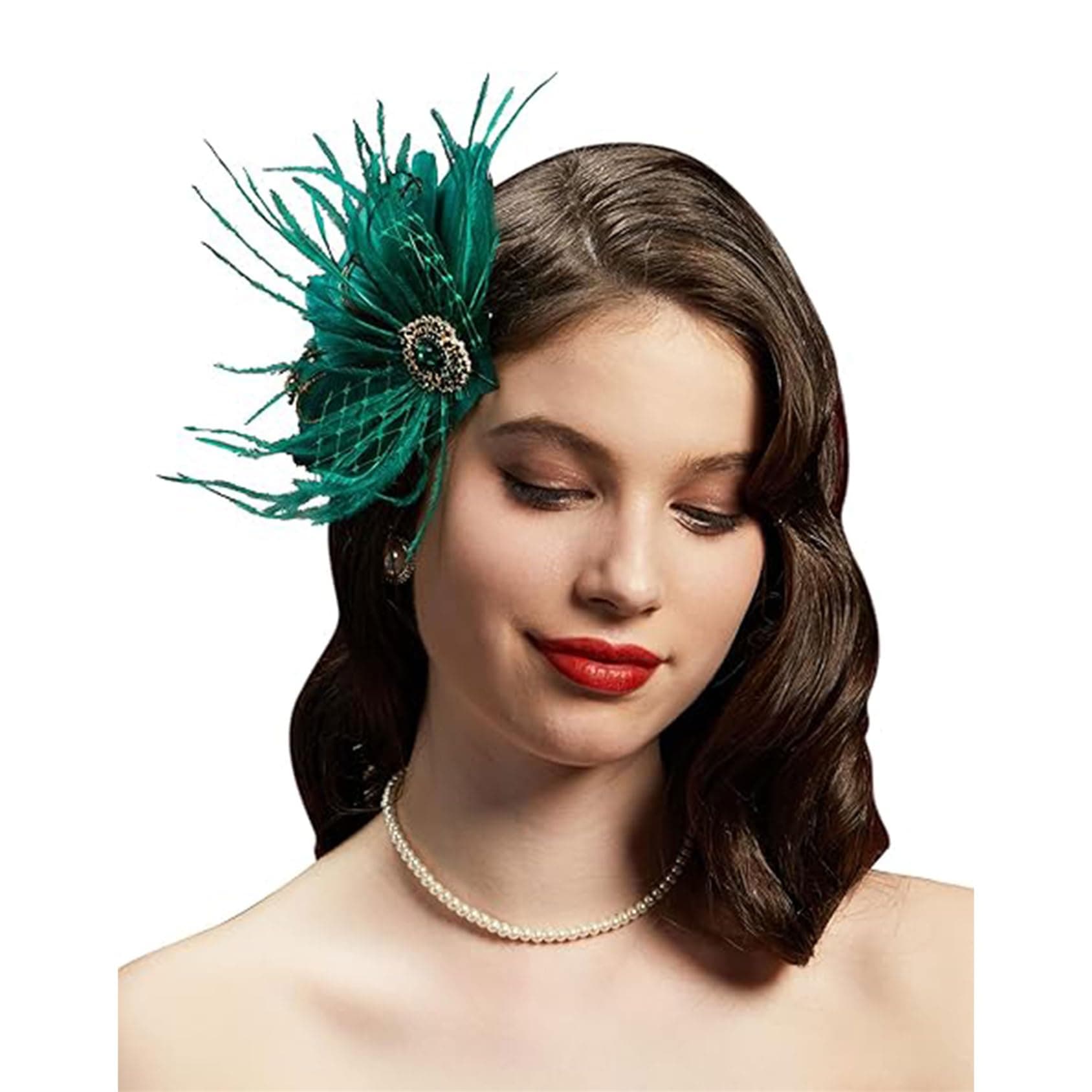 Flapper Headband Roaring 20s Headpieces Flapper Accessory Fascinators for Women Great Gatsby 1920s Headbands Vintage Headpiece Hair Clip C65-Green