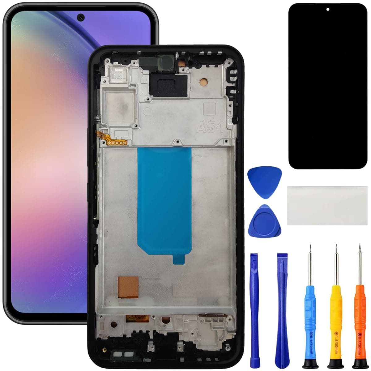 for Samsung Galaxy A54 5G Screen Replacement with Frame Kit SM-A546U A546B A546E A546W LCD Touch Display Digitizer Assembly with Repair Kits Black
