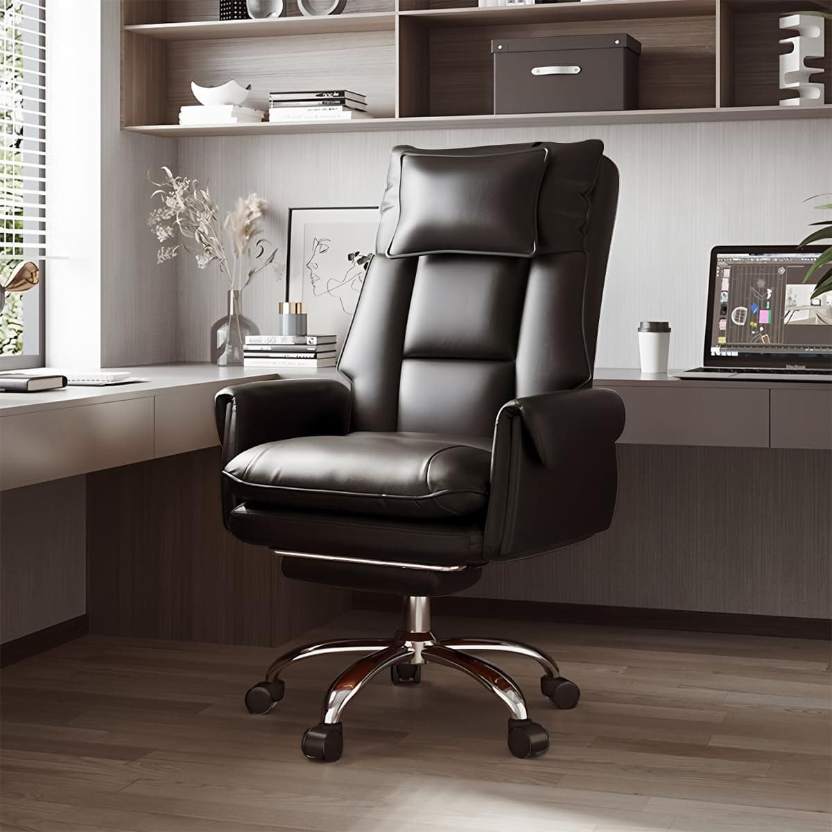 HDHNBA Office Chair with Retractable Footrest, Heavy-Duty Ergonomic Chair, Adjustable Height High Back Computer Gaming Chairs,Black