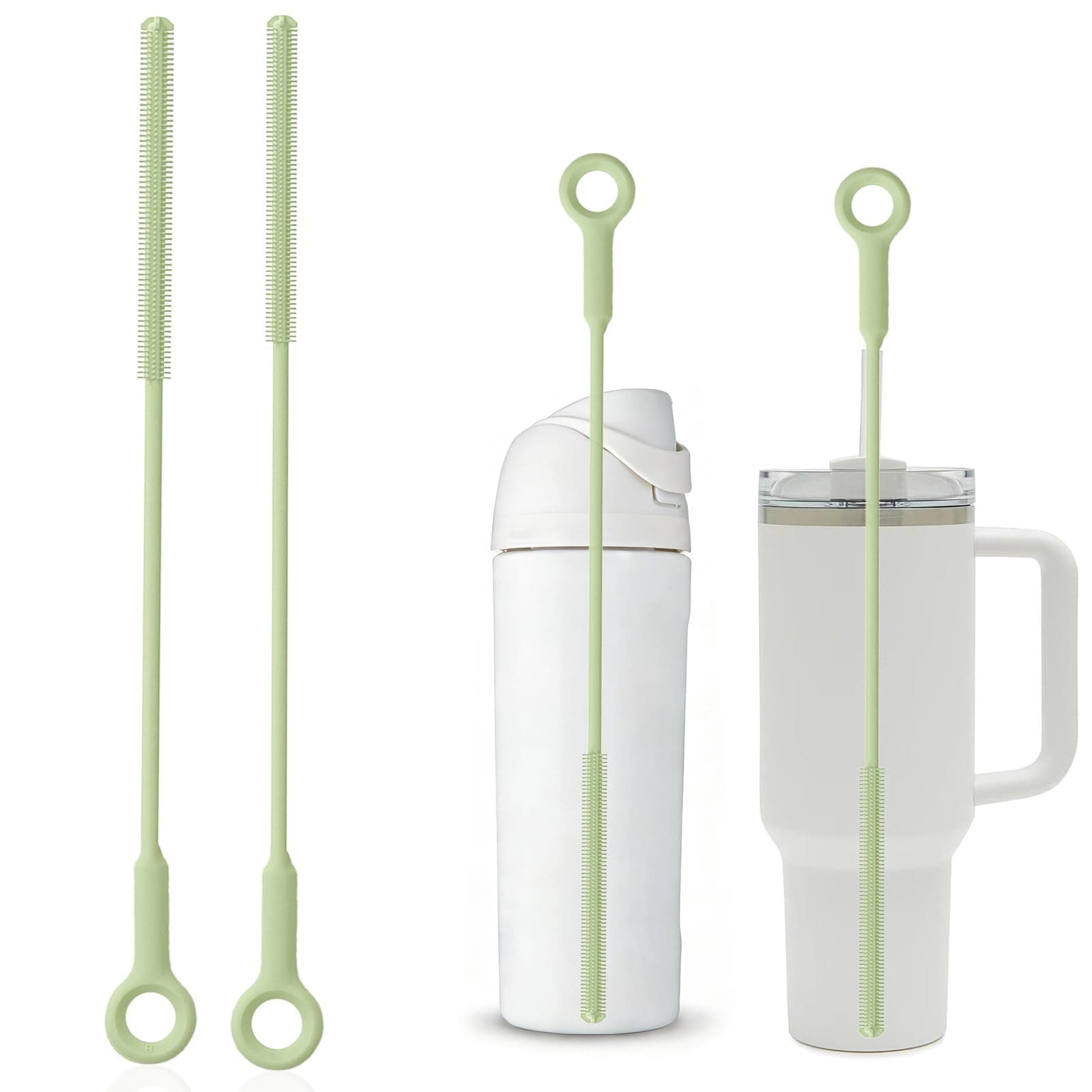 Raymeefa Straw Cleaner,Extra Long Straw Cleaner Brush,Reusable Silicone Straw Cleaner,Crevice Brush,Soft Straw Cleaning Brush,Sturdy Brush to Clean Straws (Avocado Green)
