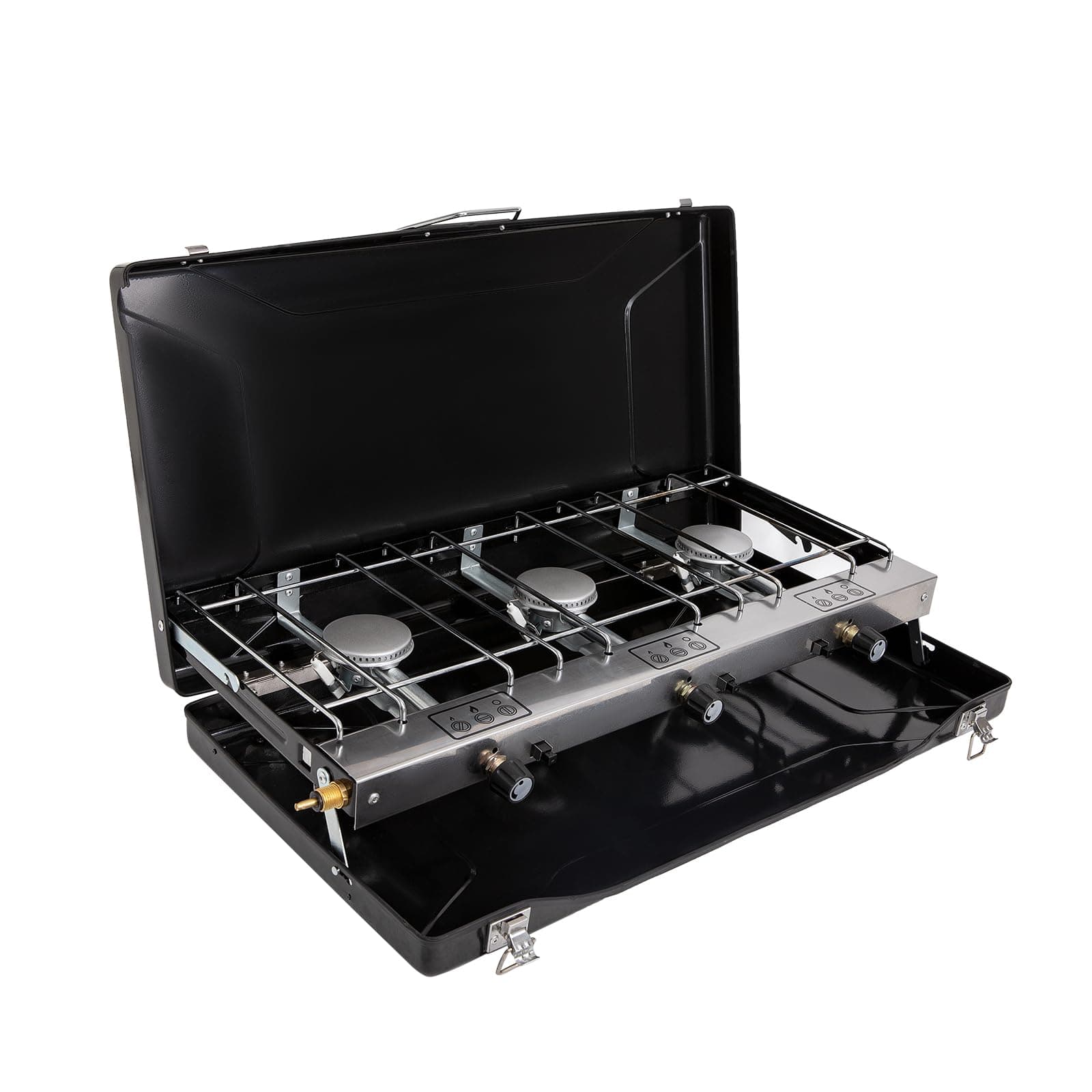 FineFlame 3-Burner Propane Camping Stove 19800 BTUs, Portable Camp Stove with 3 Adjustable Burners and Push-Button Instant Ignition, Portable Camping Grill, Built-in Carrying Handle