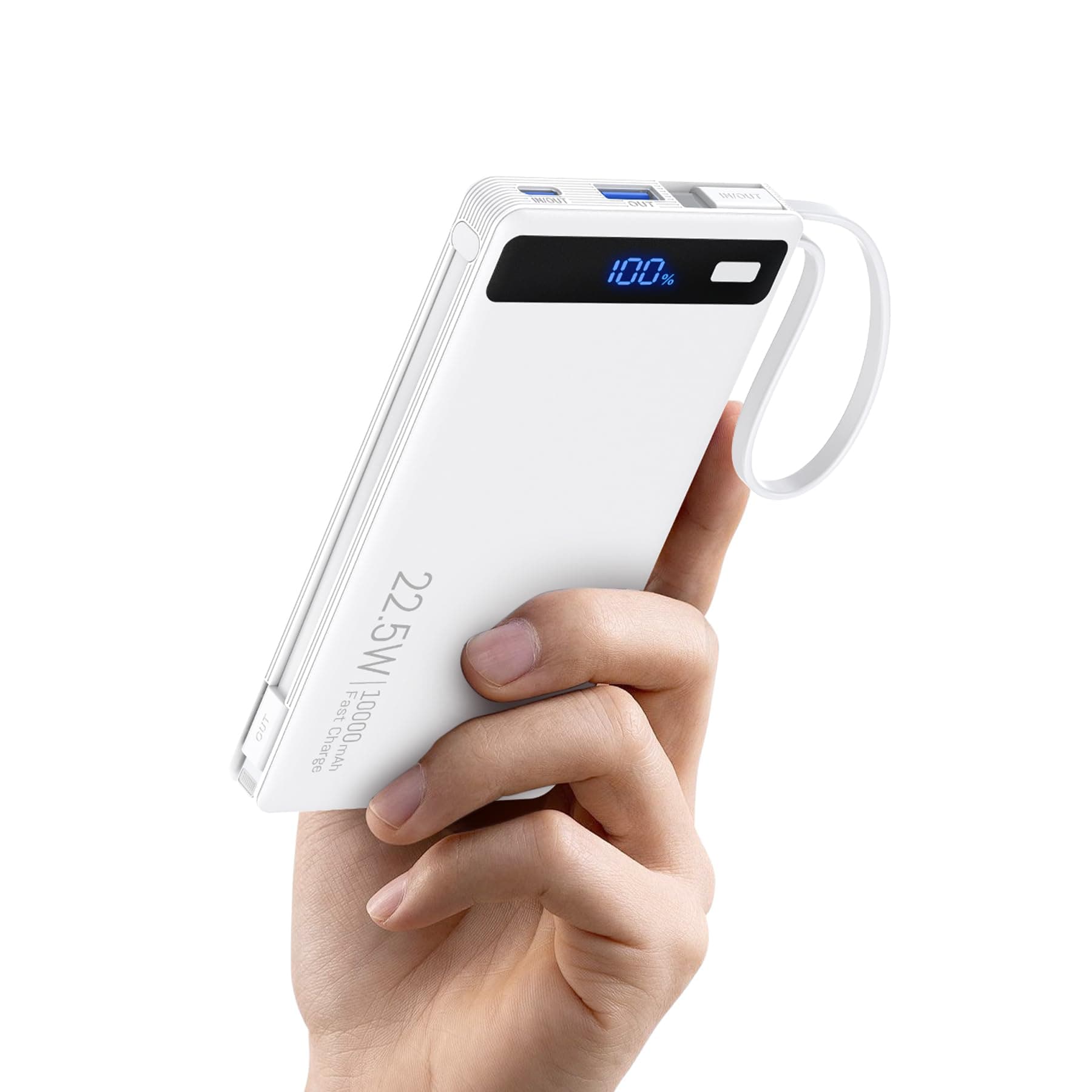 Power Bank with 2 Built-in Cables 10000mAh,22.5W Fast Slim Portable Charger