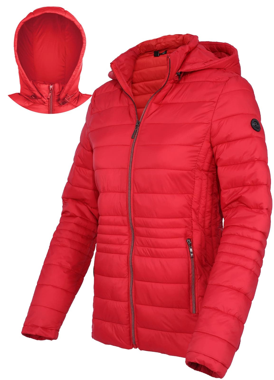 Xmgelp Lightweight Puffer Jacket Women Short Jacket Quilted Winter Coats with Detachable Hood, Red XL