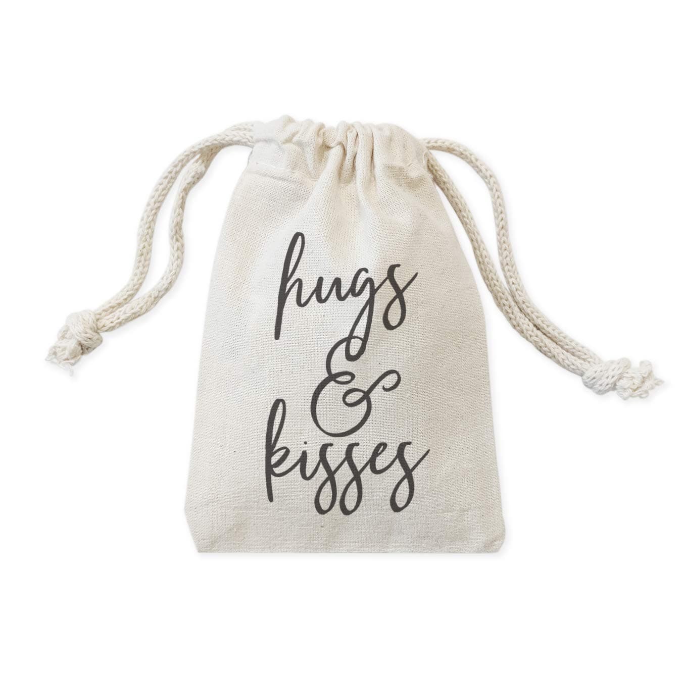 The Cotton & Canvas Co. Hugs and Kisses Wedding Party Favor Bags, Cookie, Candy and Treat Bag and Drawstring Pouch, 6-Pack