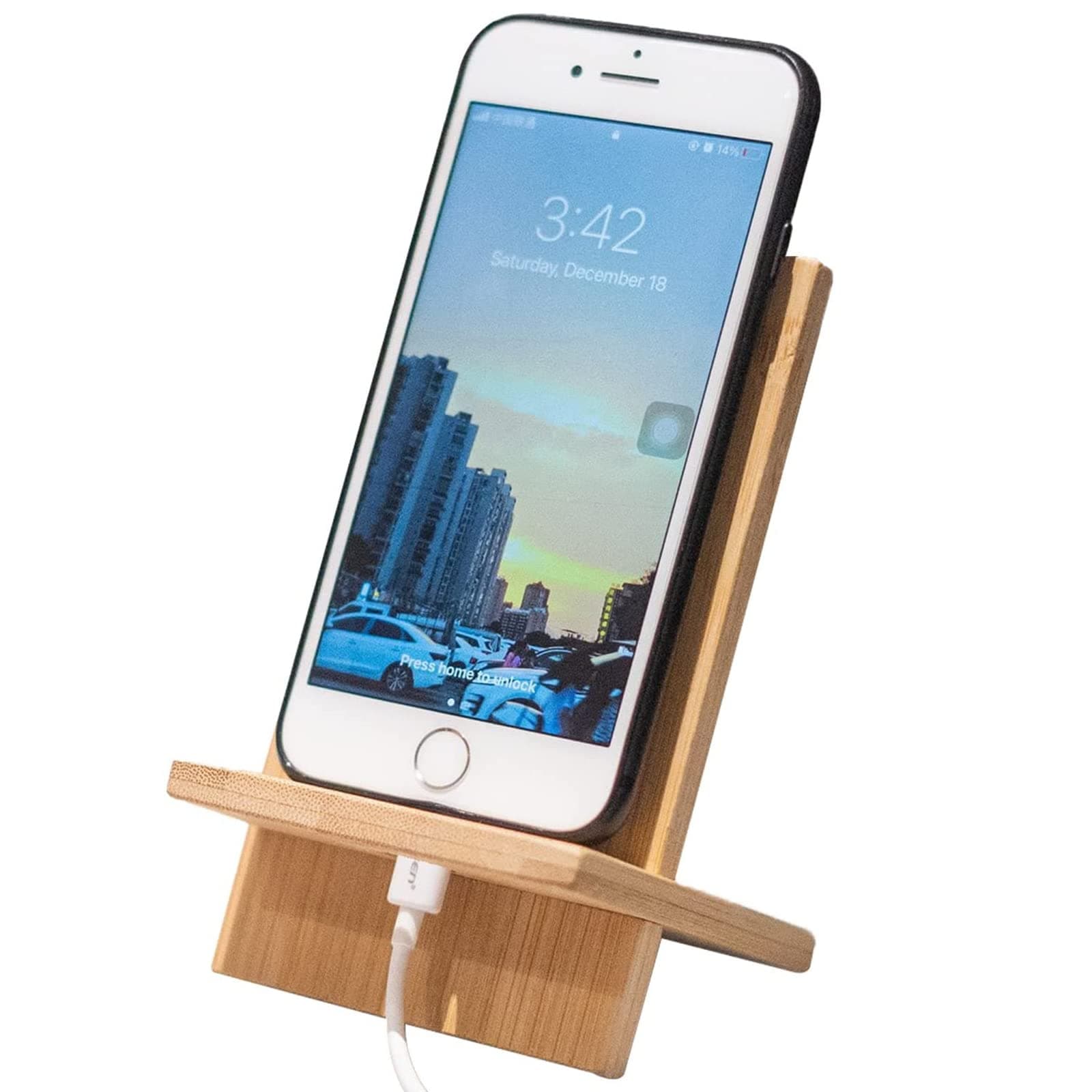 Collect Beauty Bamboo Phone Stand Holder Adjustable Folding Phone Stand with Chargeable Hole for Desk