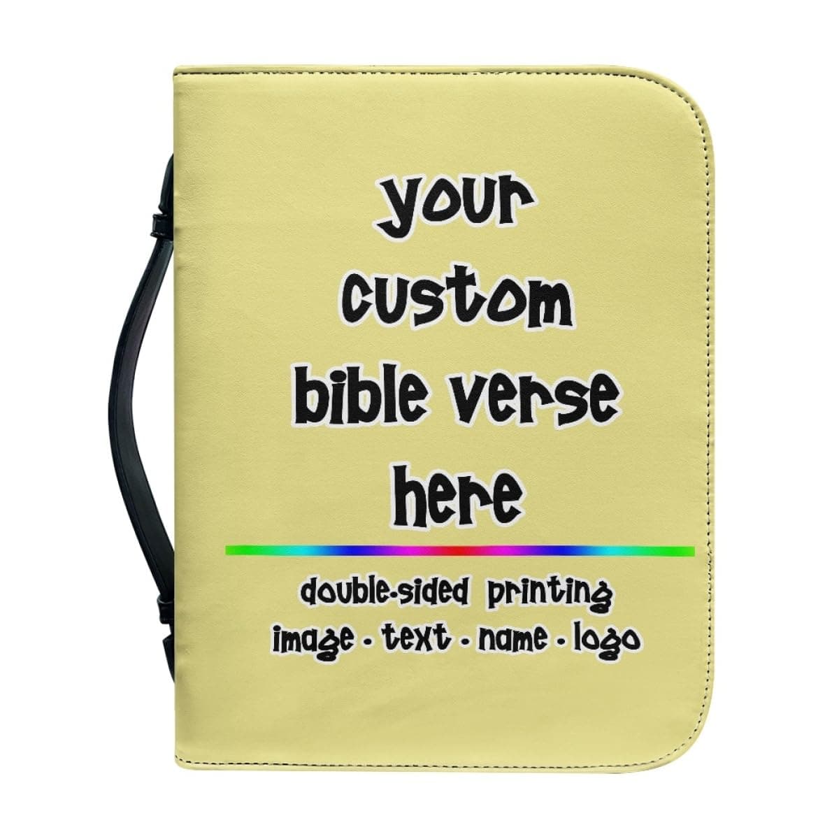 BENUSIO Custom PU Leather Bible Cover Case with Handle Add Photo Text Logo Customized Waterproof Bible Handbag Double Sided Printing, Khaki, XL