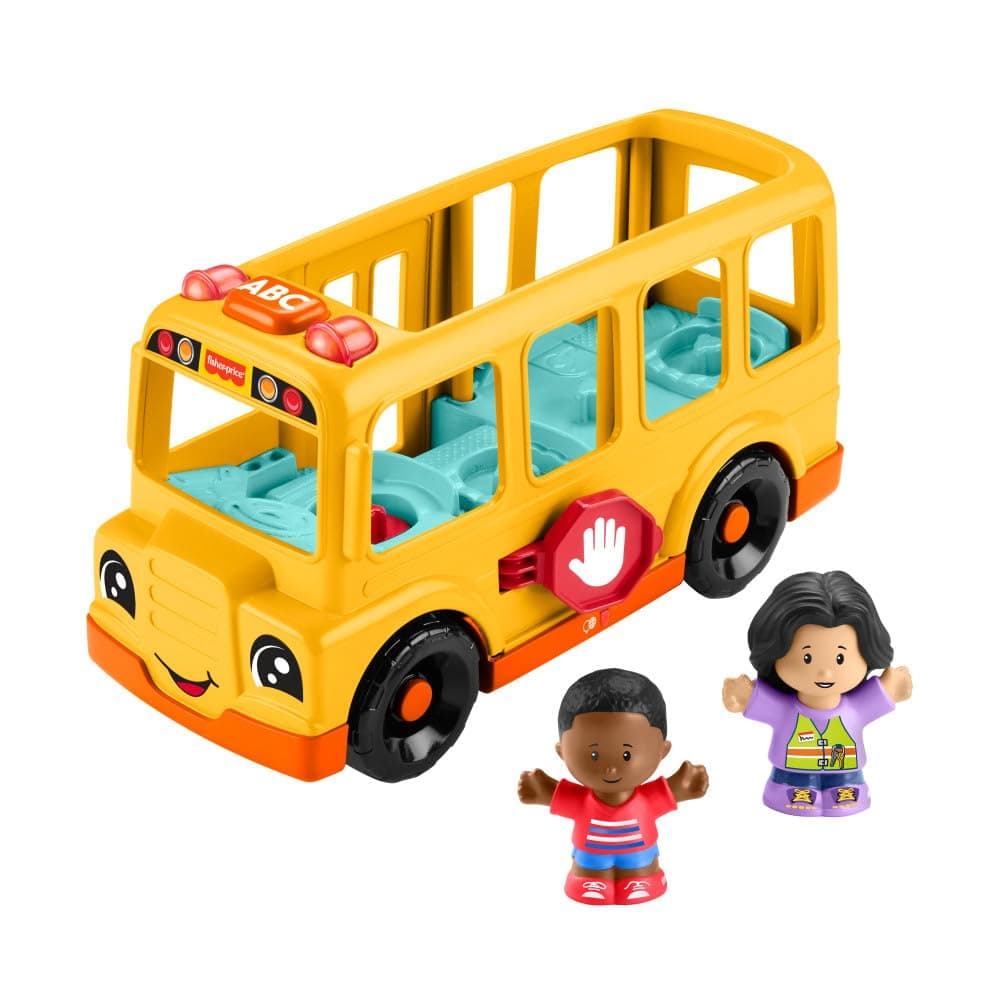 ​Fisher-Price Little People Toddler Toy School Bus Musical Push-Along Vehicle with 2 Figures for Kids Ages 1+ Years, Multilanguage Version