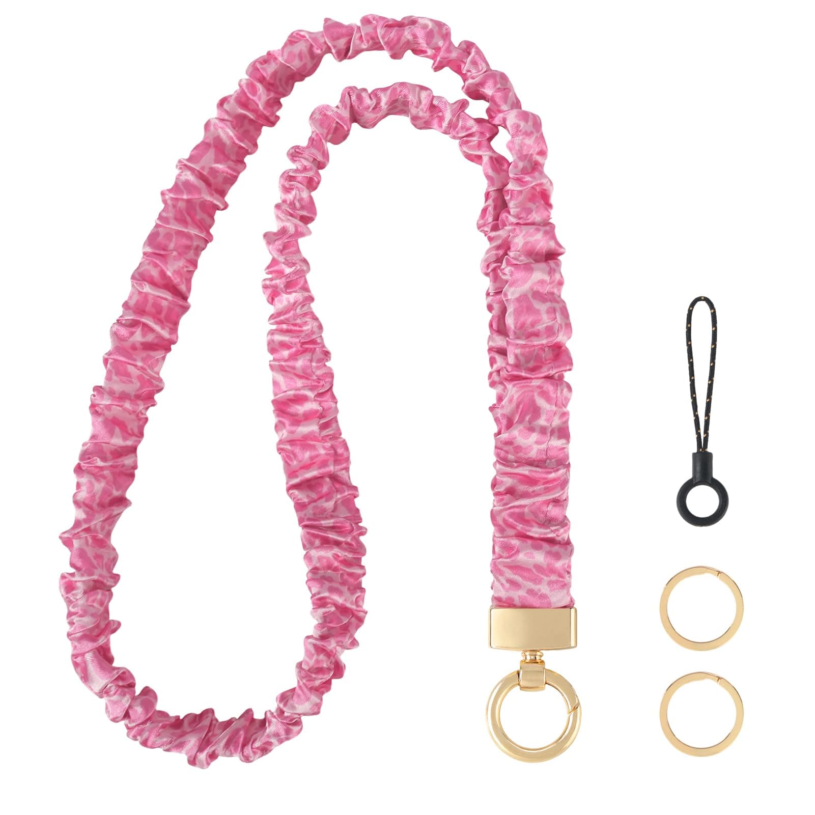 Knagsfa Stretchy Lanyard, Cute Neck Badge Lanyard for Women, Retractable Scrunchie Lanyard for Keys, Wallet, ID Badges, Cell Phone, Pink Leopard Print