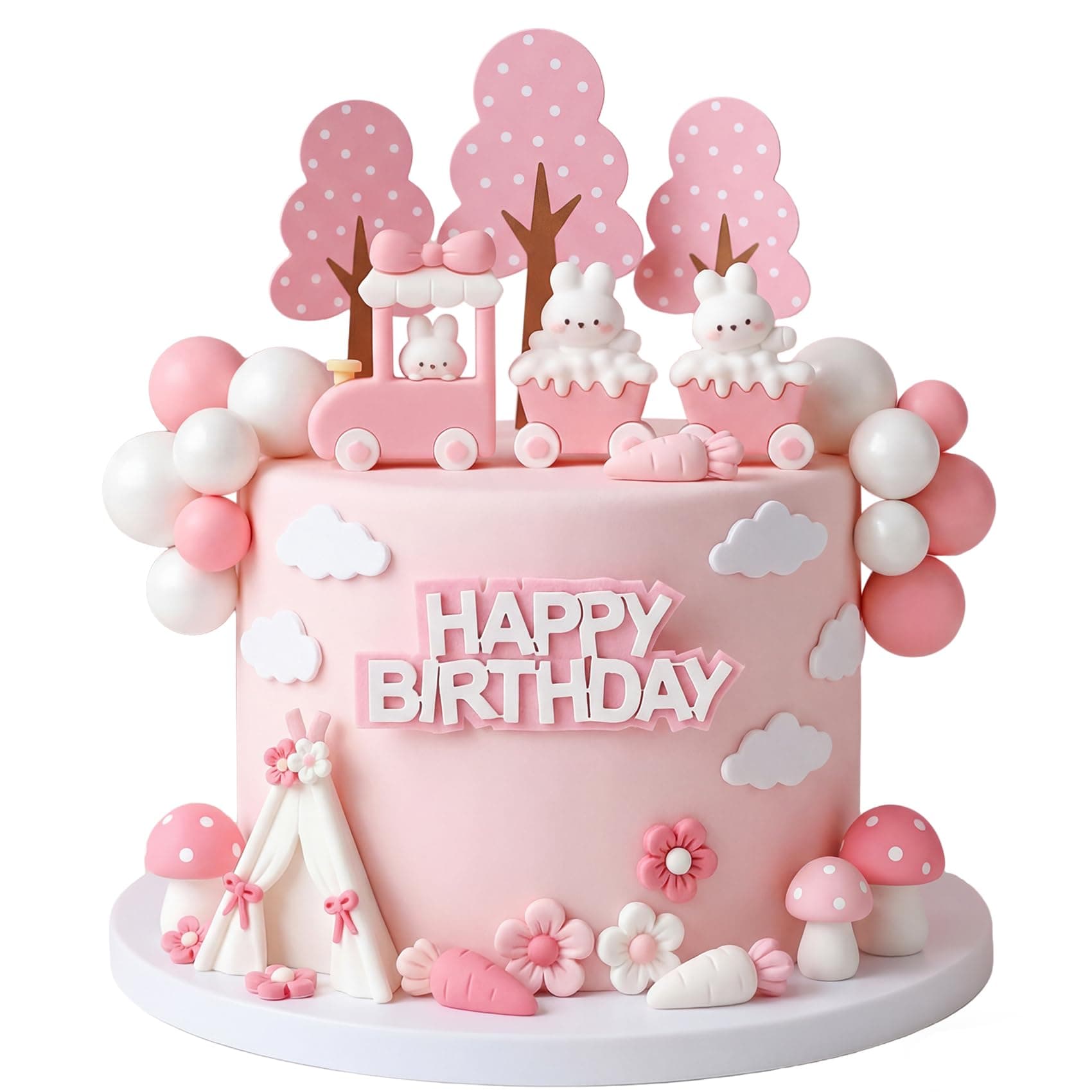 Knana 16Pcs Bunny Train Cake Topper Bunny Birthday Party Decorations