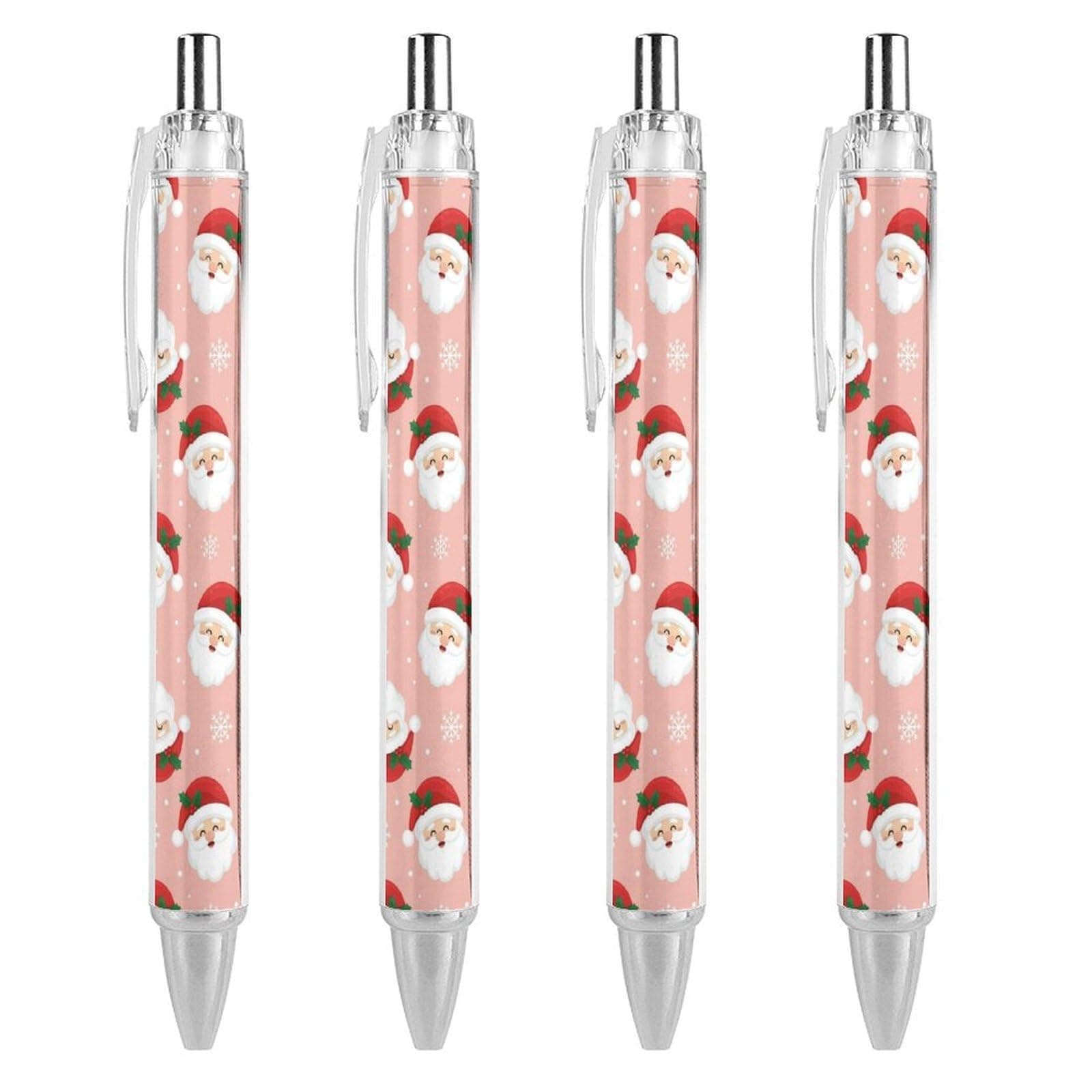 PPIKTC Gel Pens for Women Men, Christmas Santa Claus Pink 4 Pcs 0.5mm Black Ink Pen Fine Point Smooth Writing, Ballpoint Note Accessories