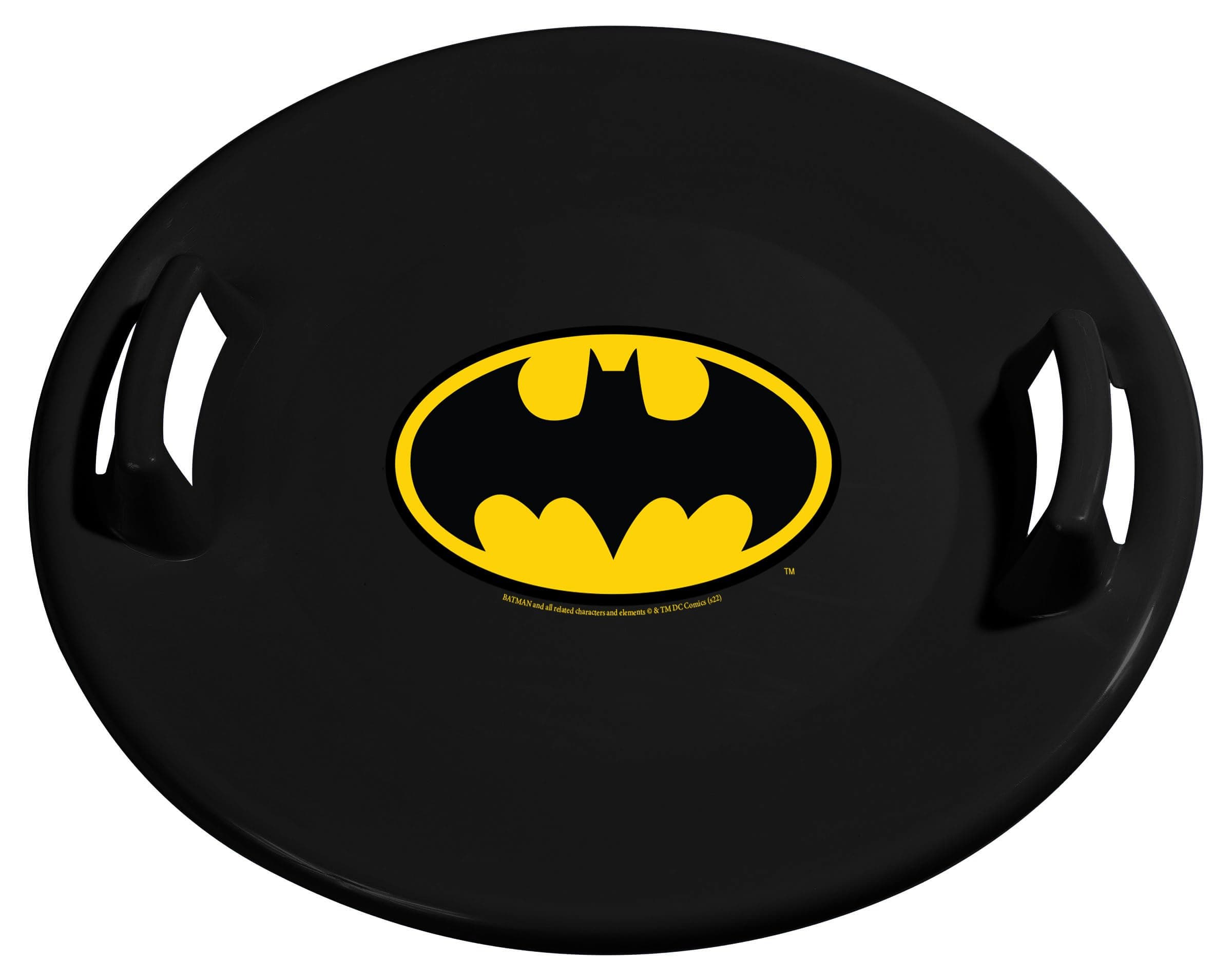 Slippery Racer Heavy-Duty Cold Resistant Downhill Pro Plastic Outdoor Winter Saucer Disc Snow Sled with Handles. (Batman- 1 Pack)
