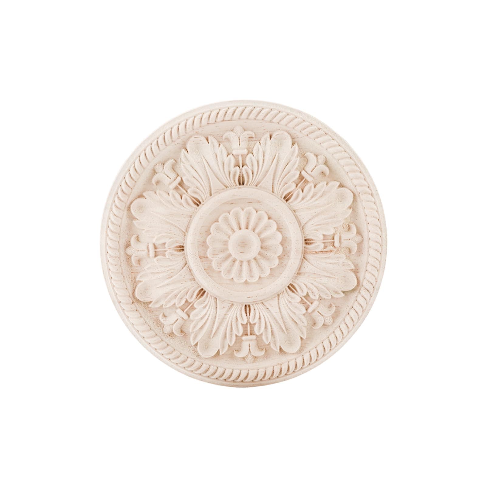 BSYMDH Round Wood Appliques Onlays Unpainted Wooden Carving Decal DIY Wood Carved Furniture Appliques Onlays for Wall Bed Door Wardrobe Cabinet Furniture Decoration(10,24x24cm/9.45x9.45inch)