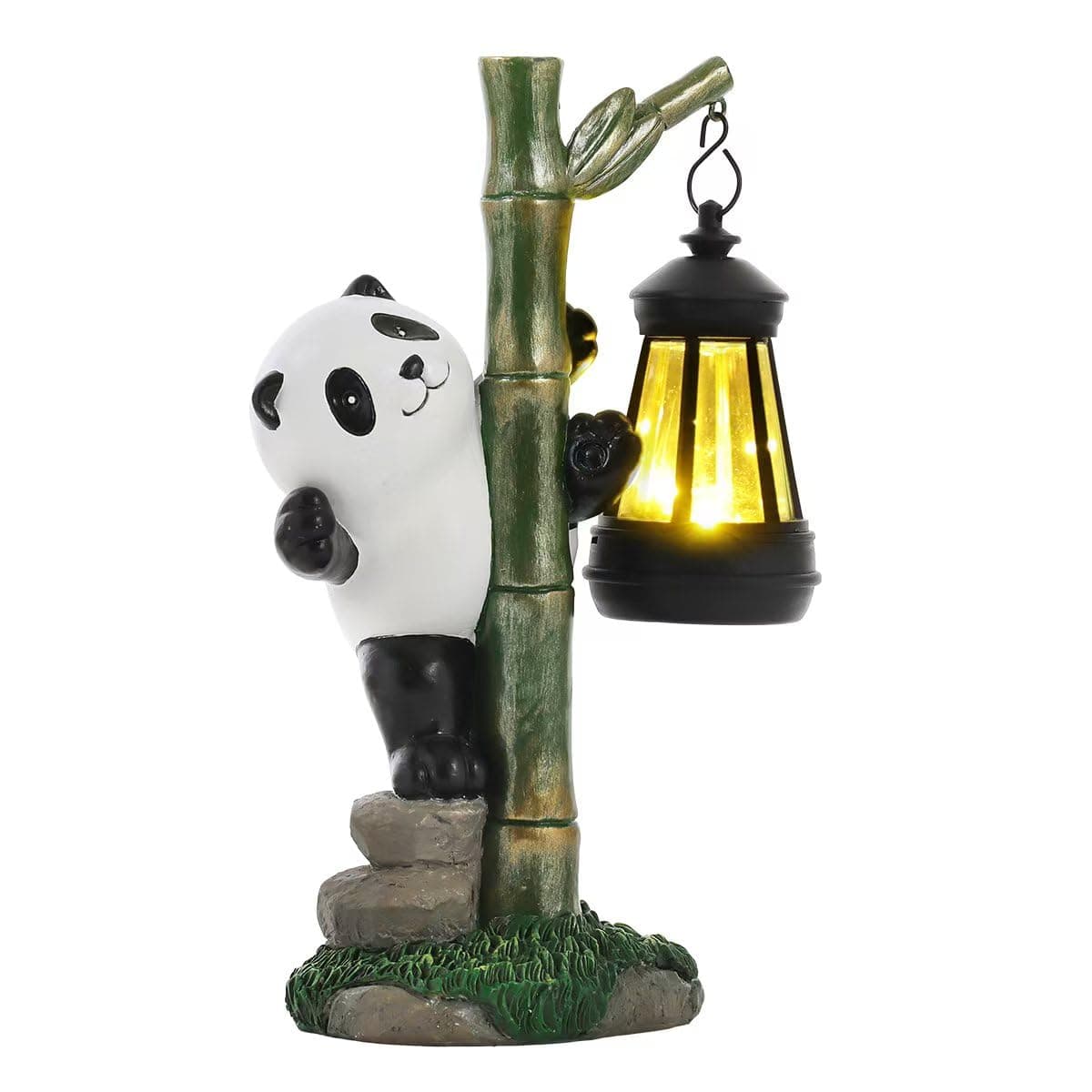 Solar Panda Outdoor Statues for Garden, Outside Decor with Bamboo Hanging Lamp for Yard Art Lawn Ornaments Porch Patio Balcony Home House - Birthday Gifts for Panda Enthusiasts Grandma Mom Women