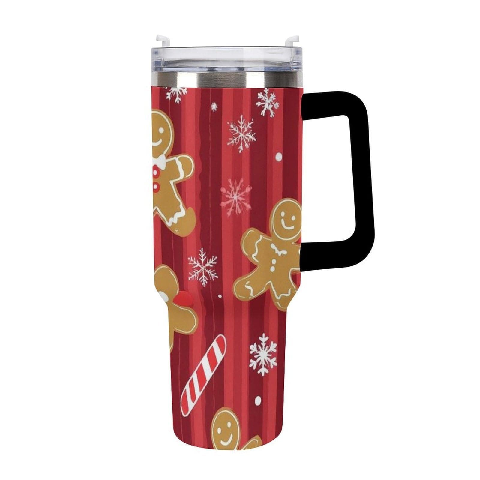 Fashion Large Ice Cup, Travel Coffee Tumbler Car Mug, Stainless Steel Vacuum With Straw For Men And Women Christmas Red Gingerbread Cookies Candy Canes